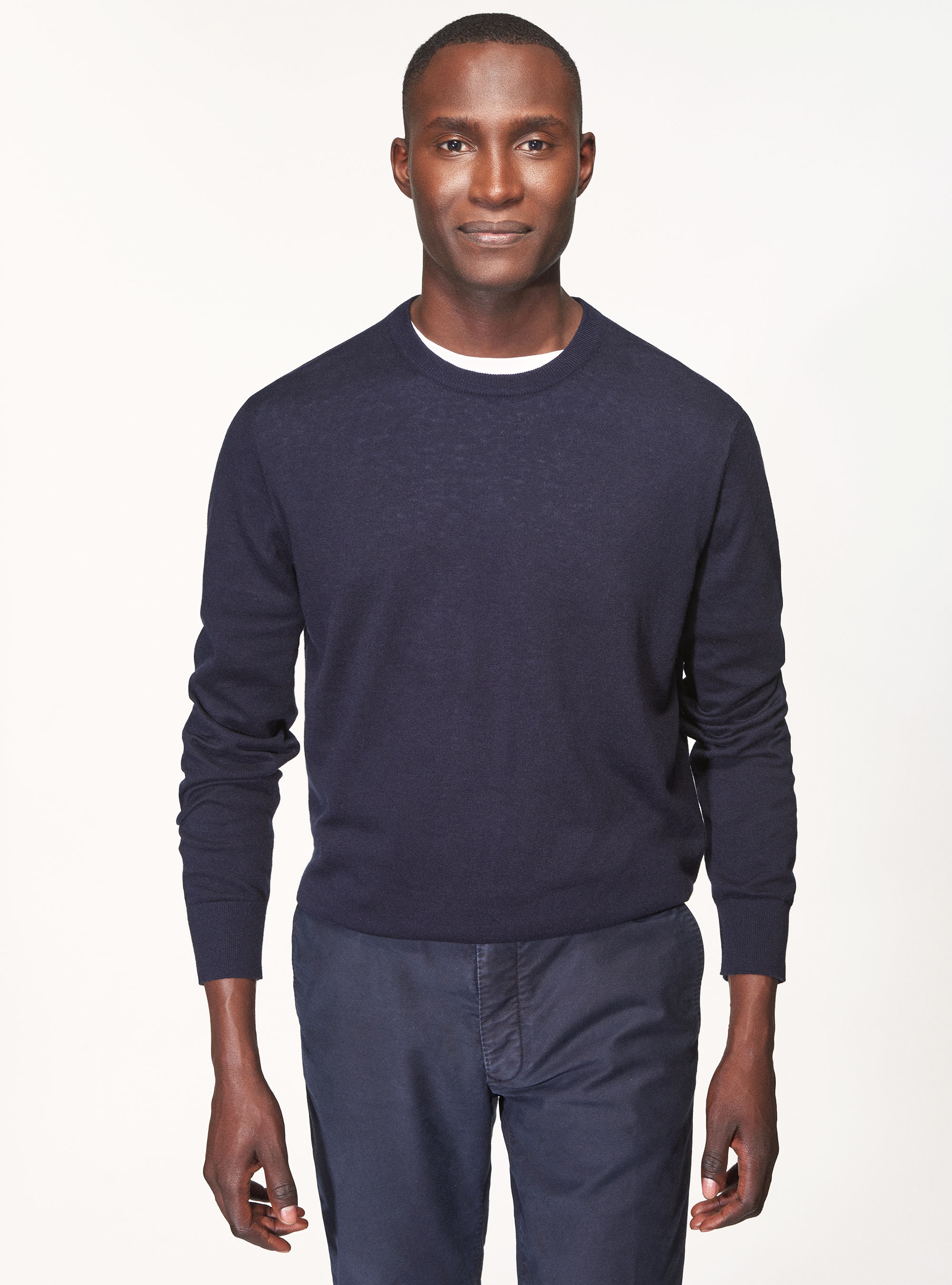 Jersey de cuello redondo de algod&oacute;n, seda y cachemira, AZUL MARINO