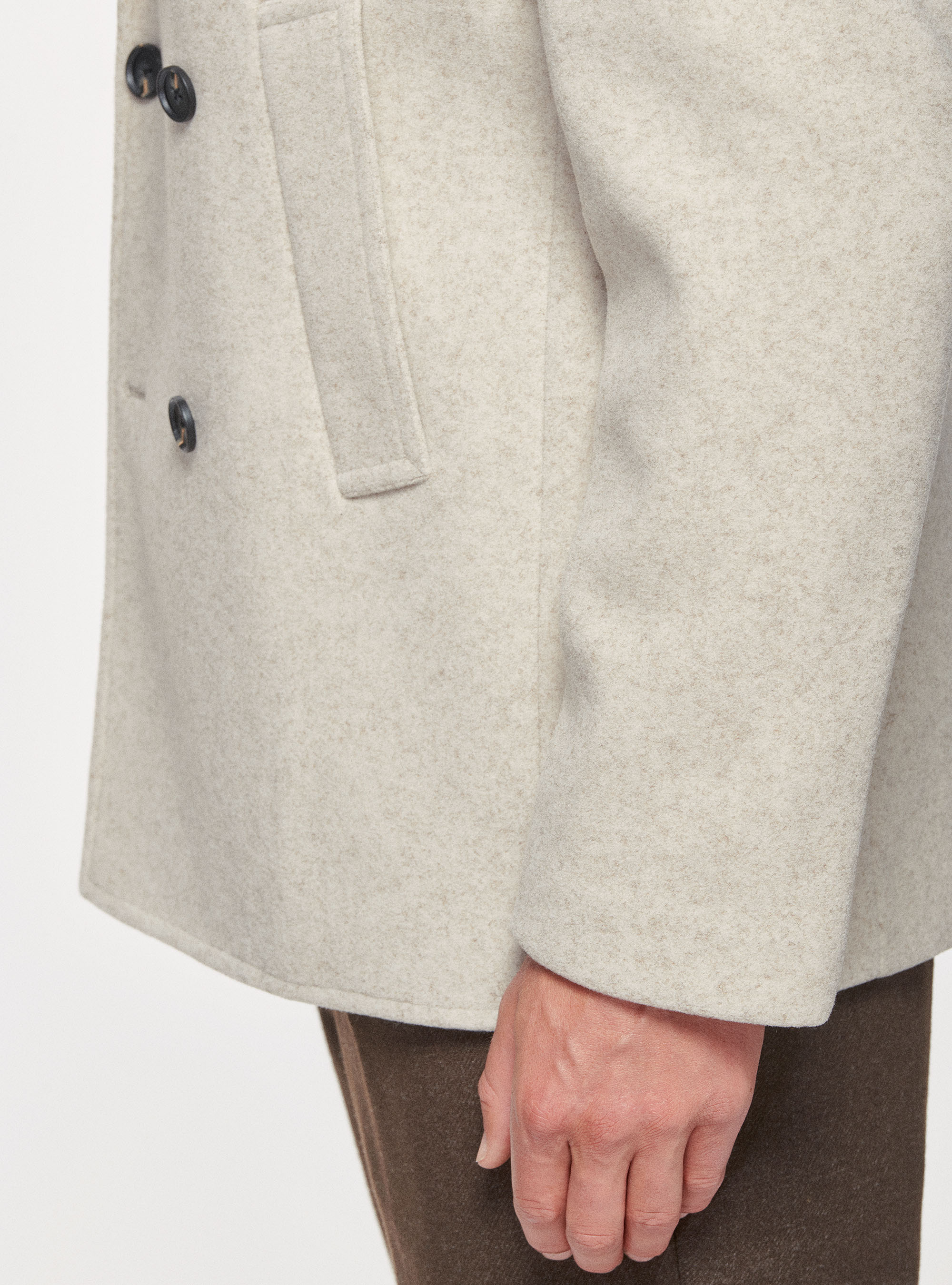 Double-breasted plain peacoat, ECRU