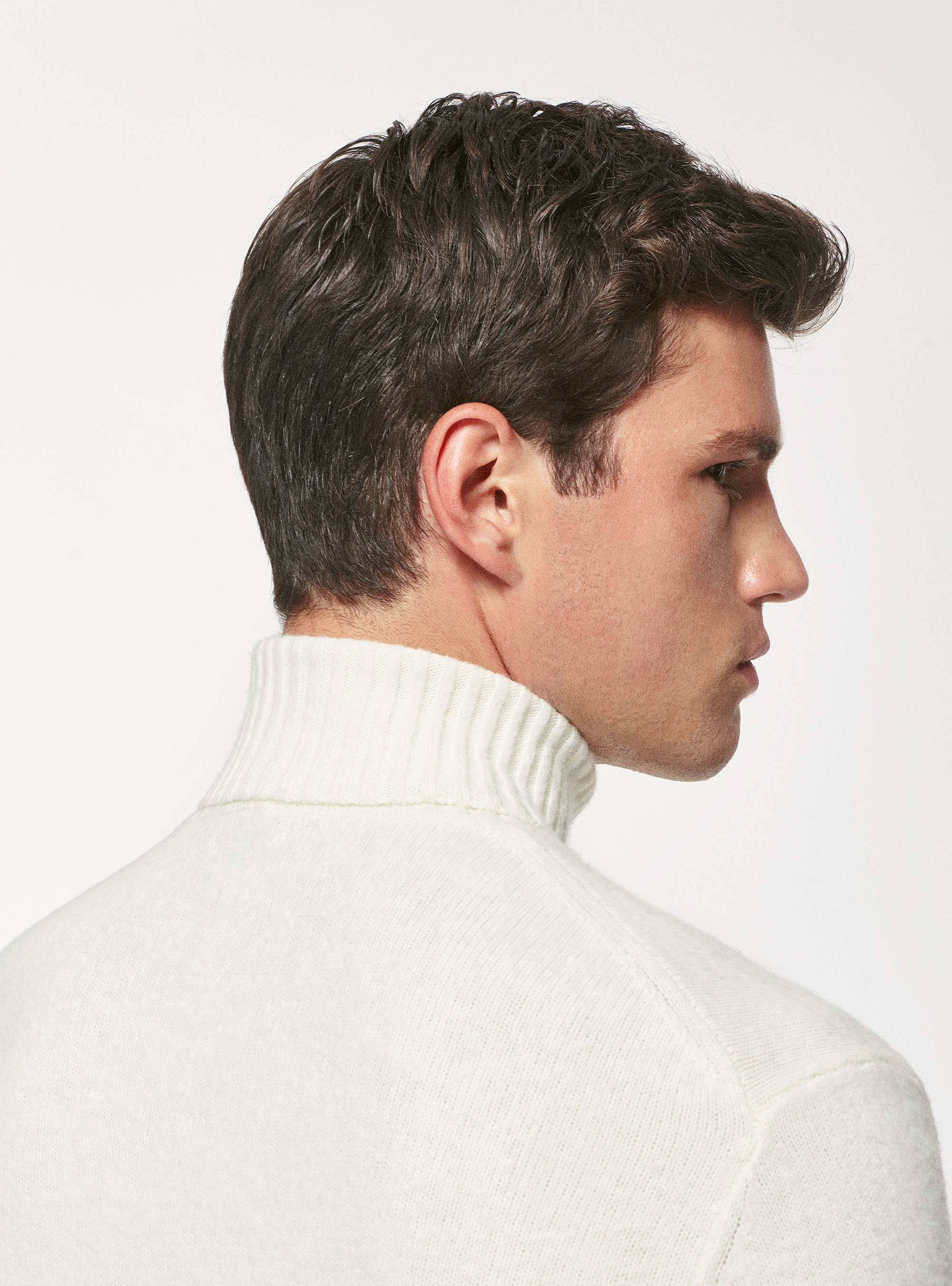 Maglia collo alto in lana brushed, BIANCO