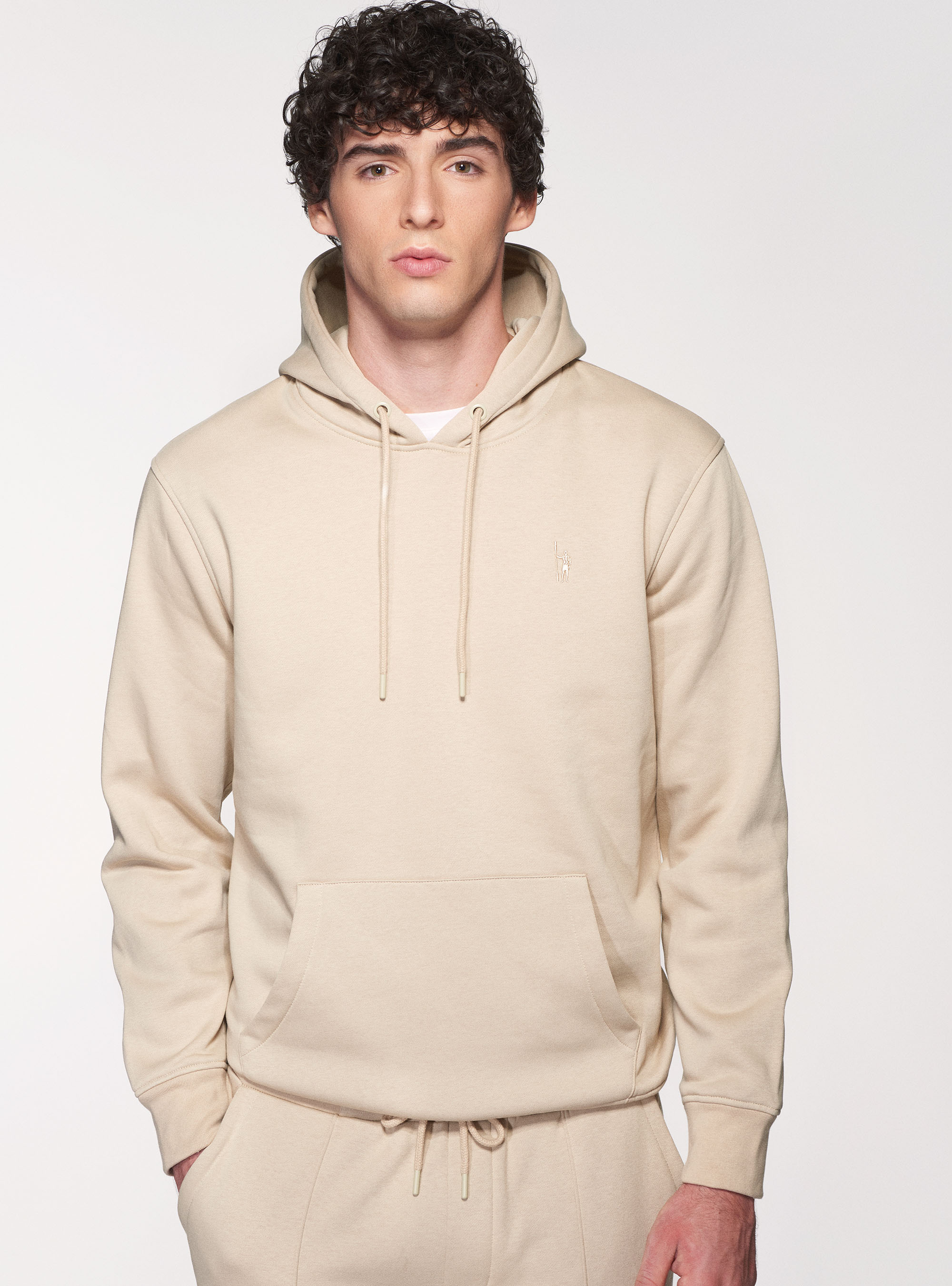 Felpa in misto cotone con cappuccio, ECRU