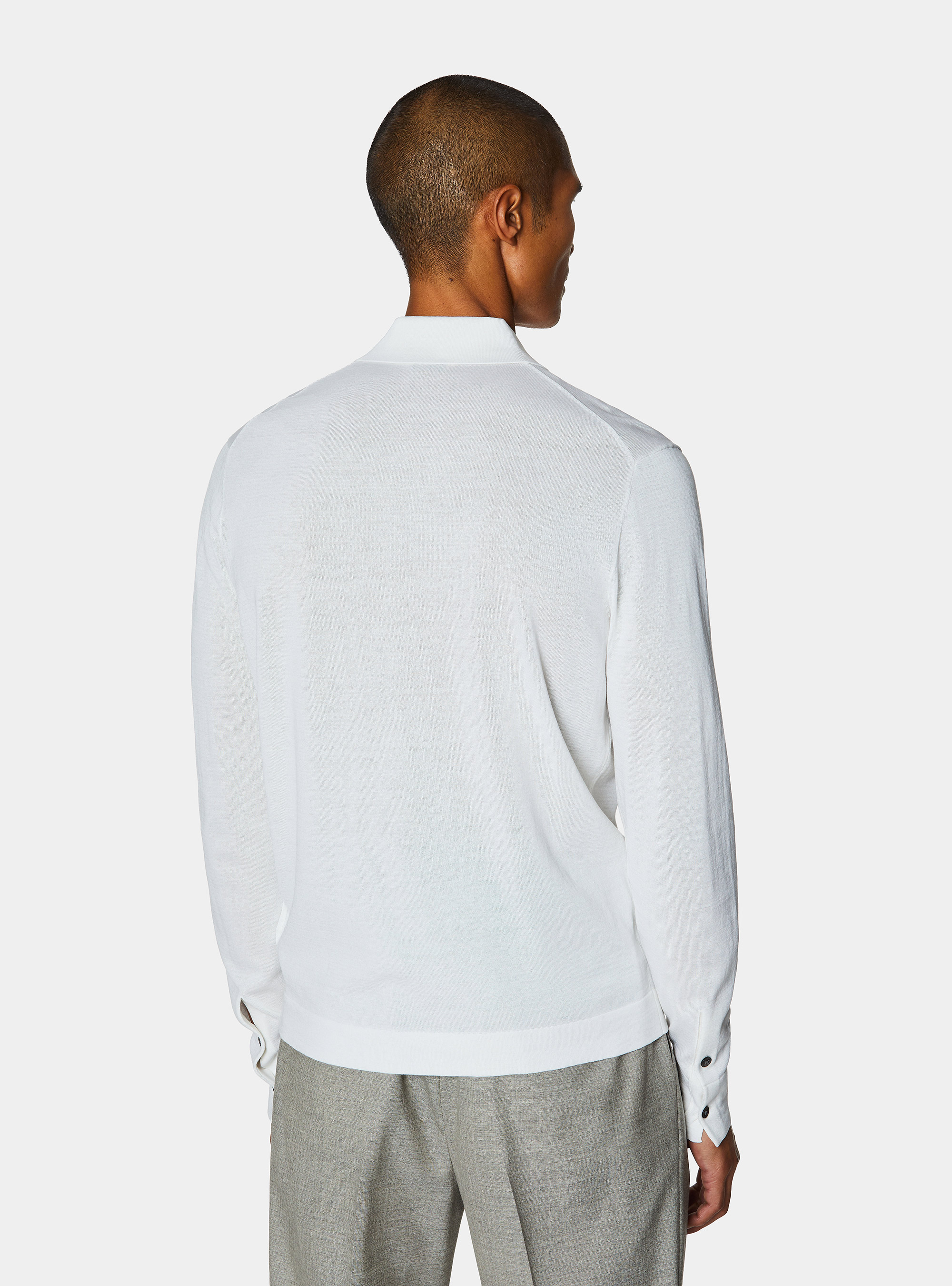 Polo camicia in cotone e seta, BIANCO