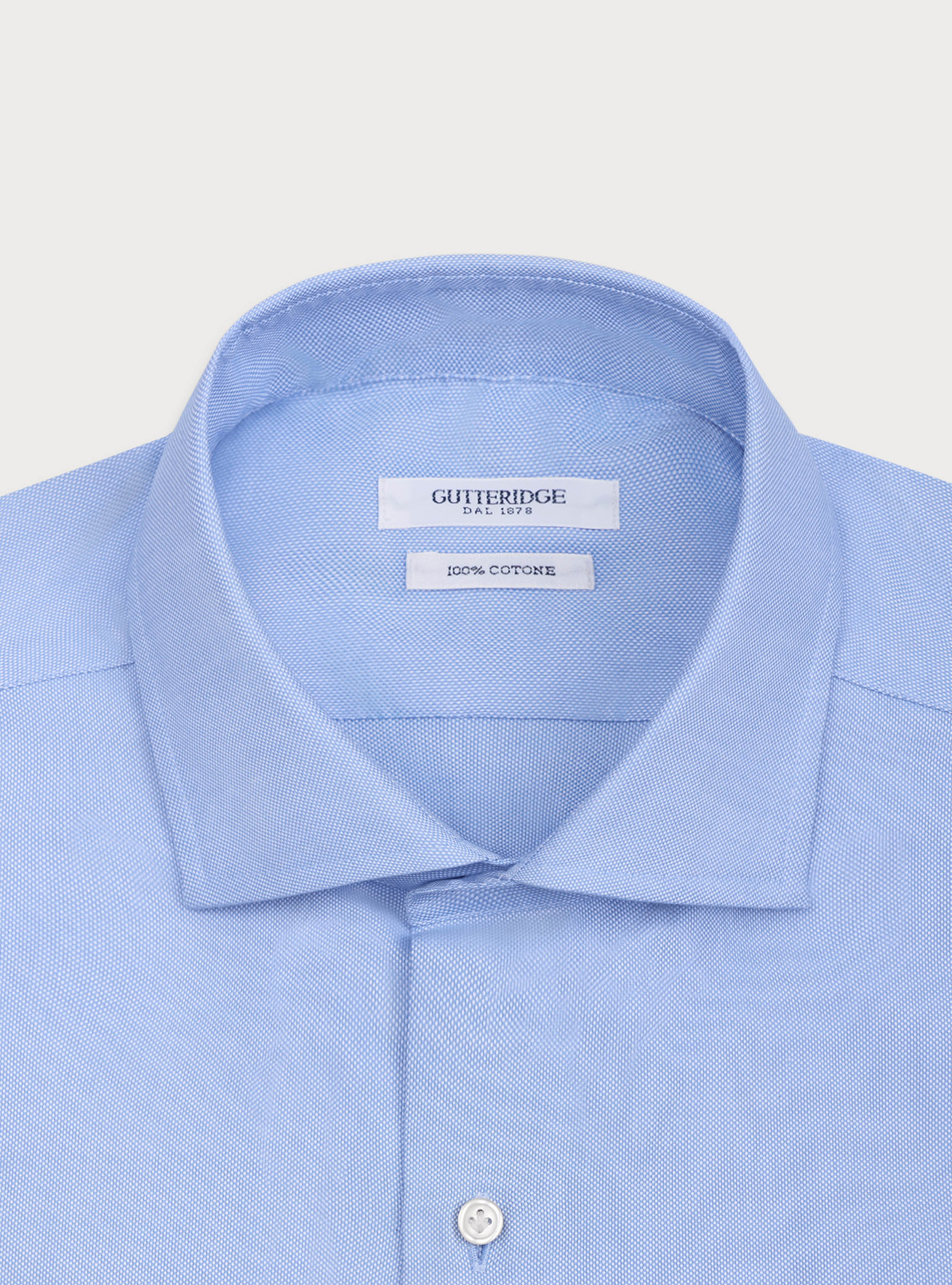 Camicia collo francese semiaperto in oxford, AZZURRO