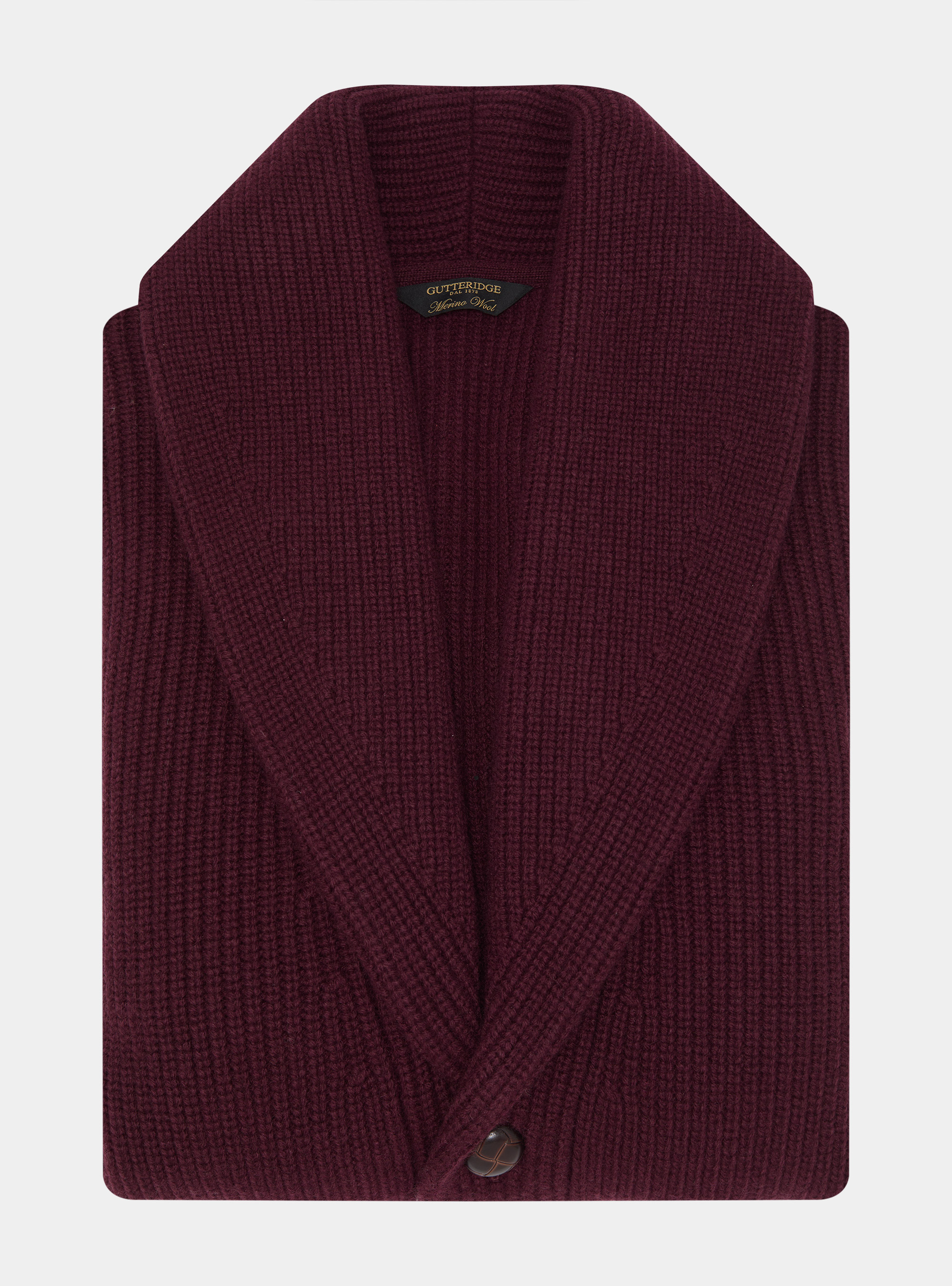 Cardigan in maglia sciallata in lana merino, BORDEAUX
