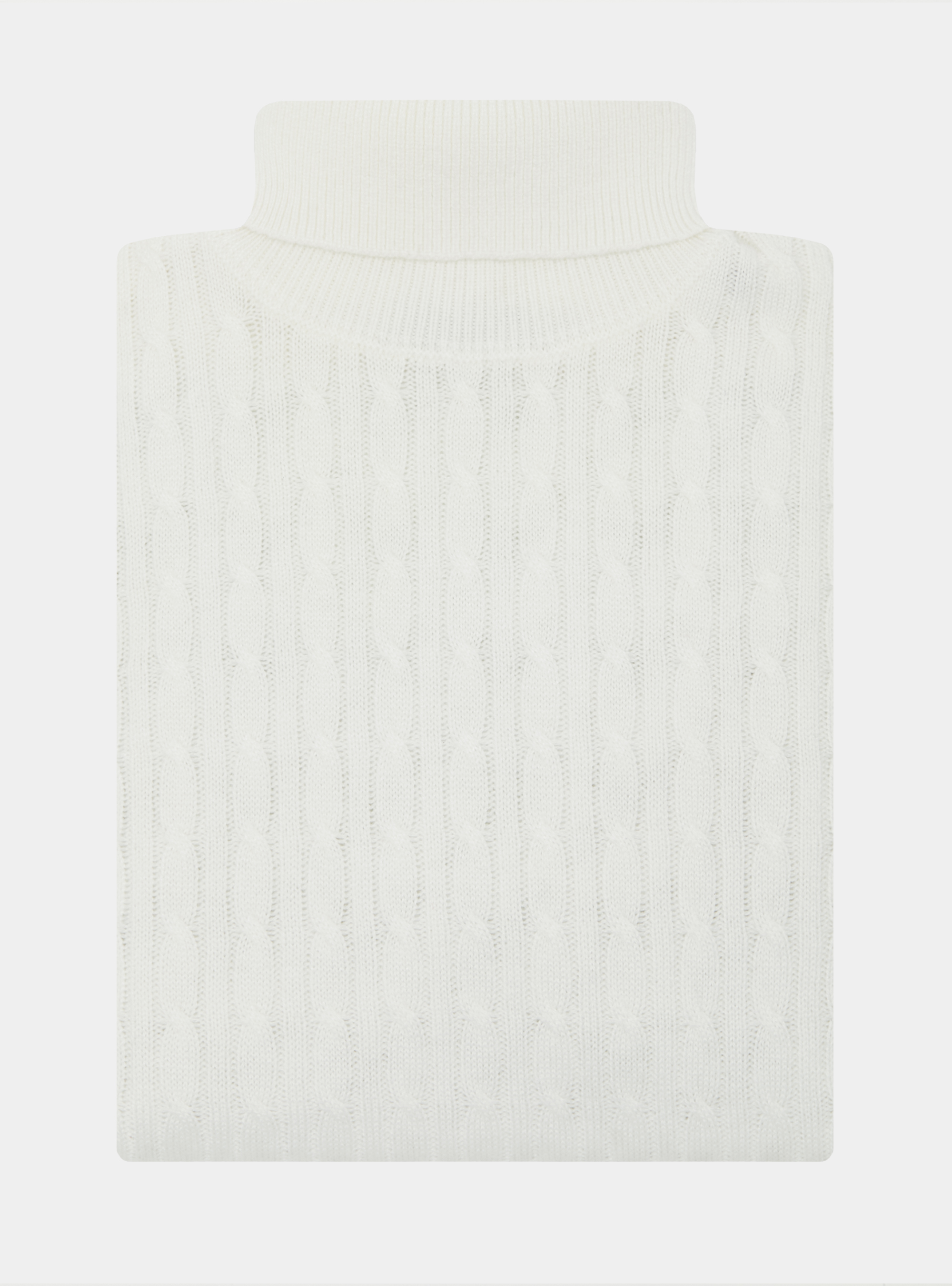 Punto de cuello alto en mezcla de lana con trenza, BLANCO