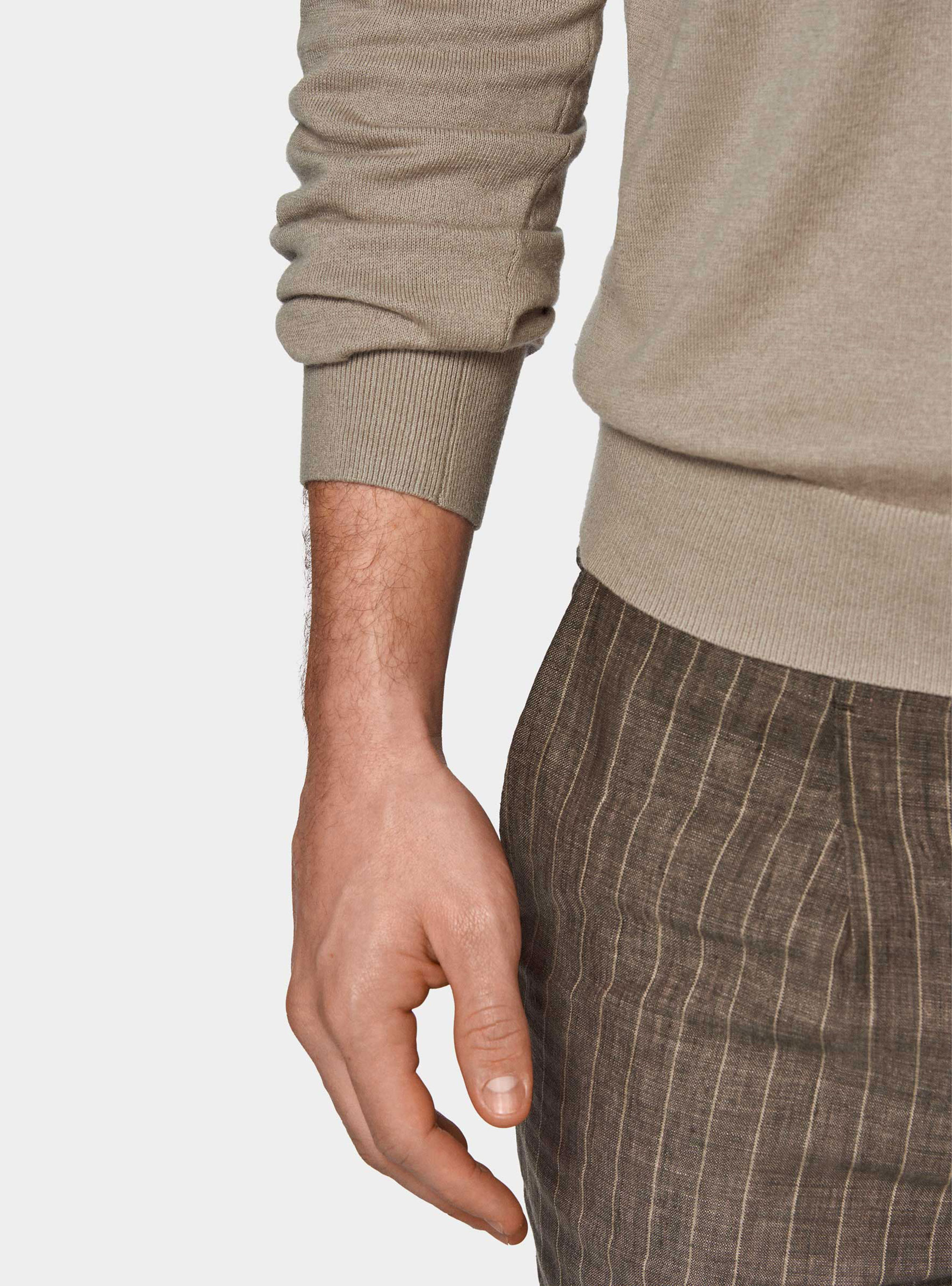 Punto de cuello redondo de algod&oacute;n seda y cachemira, ARENA