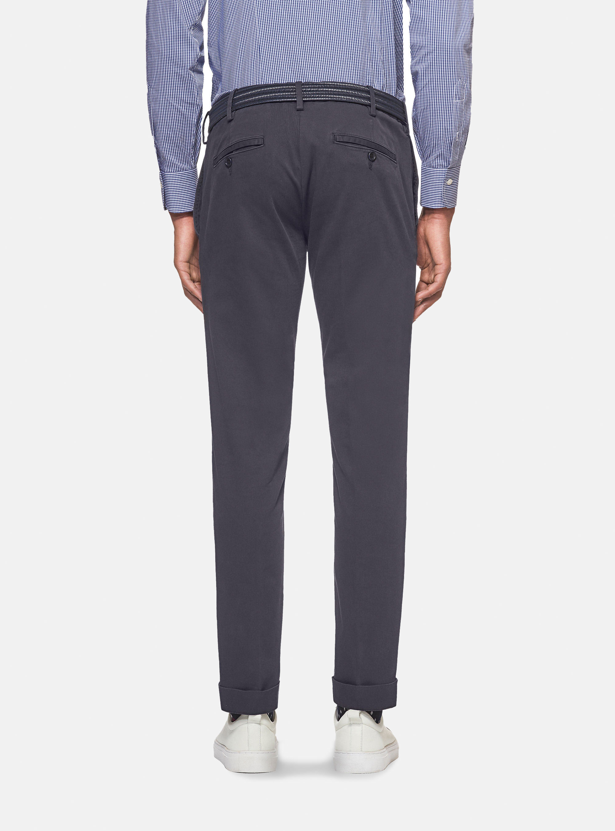 Pantaloni chino in twill di cotone stretch, BLU NAVY