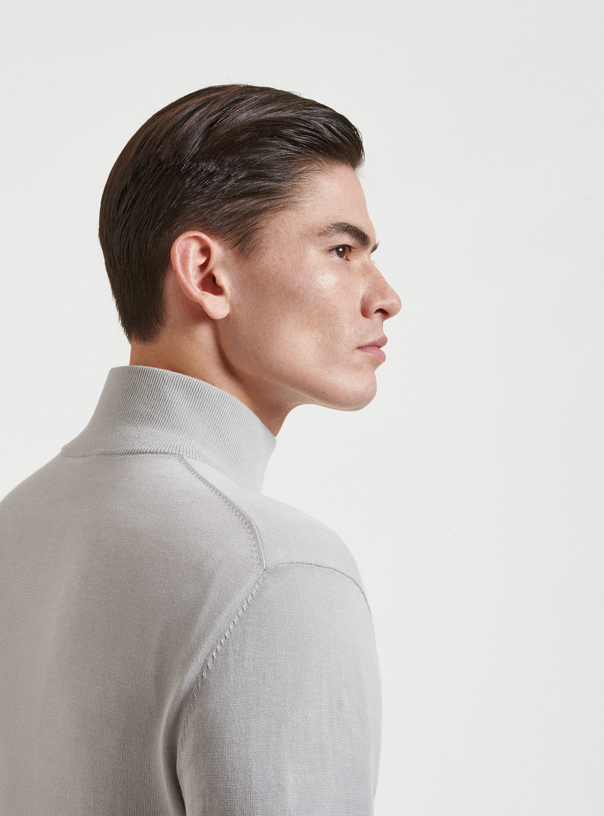 Jersey de algod&oacute;n extrafino con media cremallera, GRIS CLARO JASPEADO