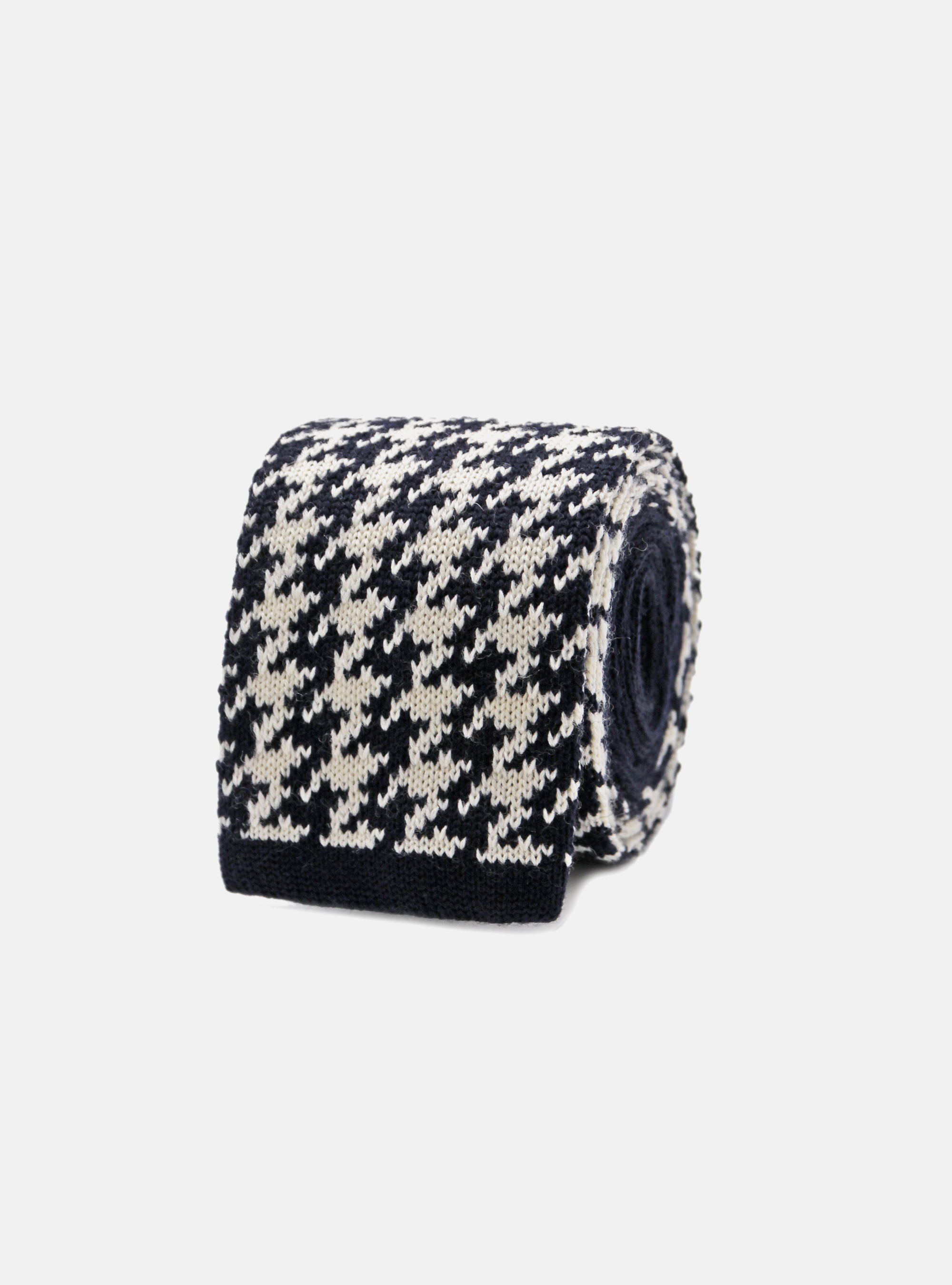 Cravatta in maglia di lana pied de poule, BLU NAVY