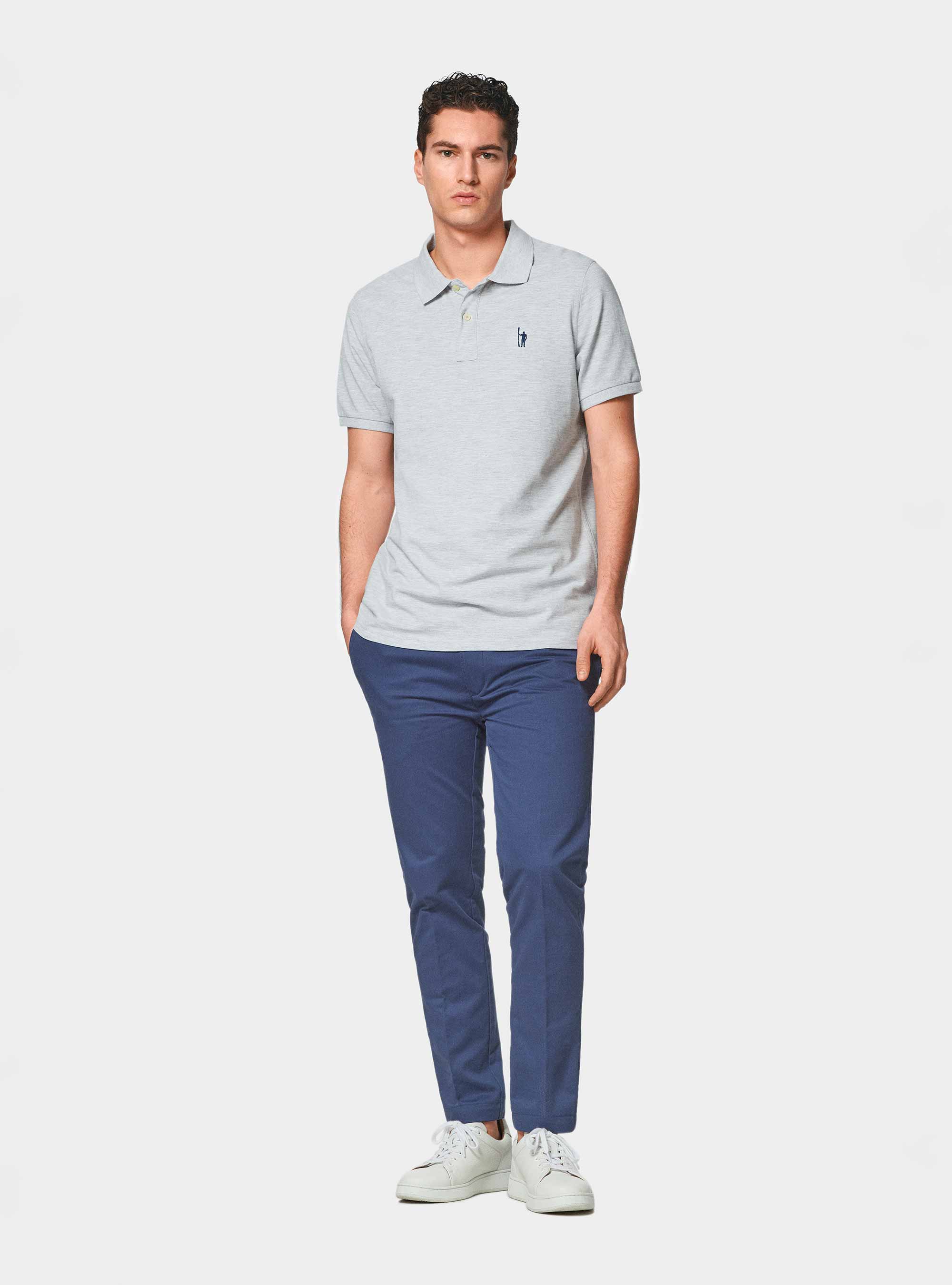 Pantaloni chino slim fit in cotone twill, BLU