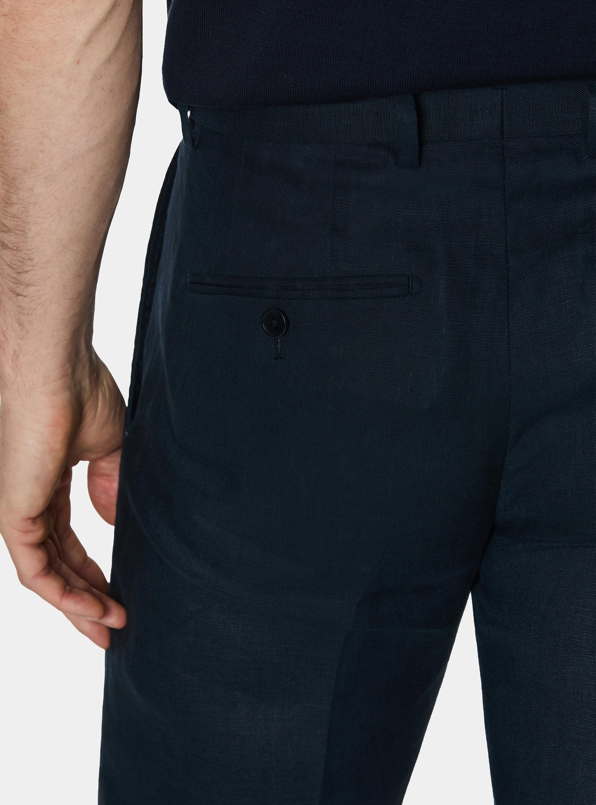 Pure linen suit trousers, NAVY BLUE