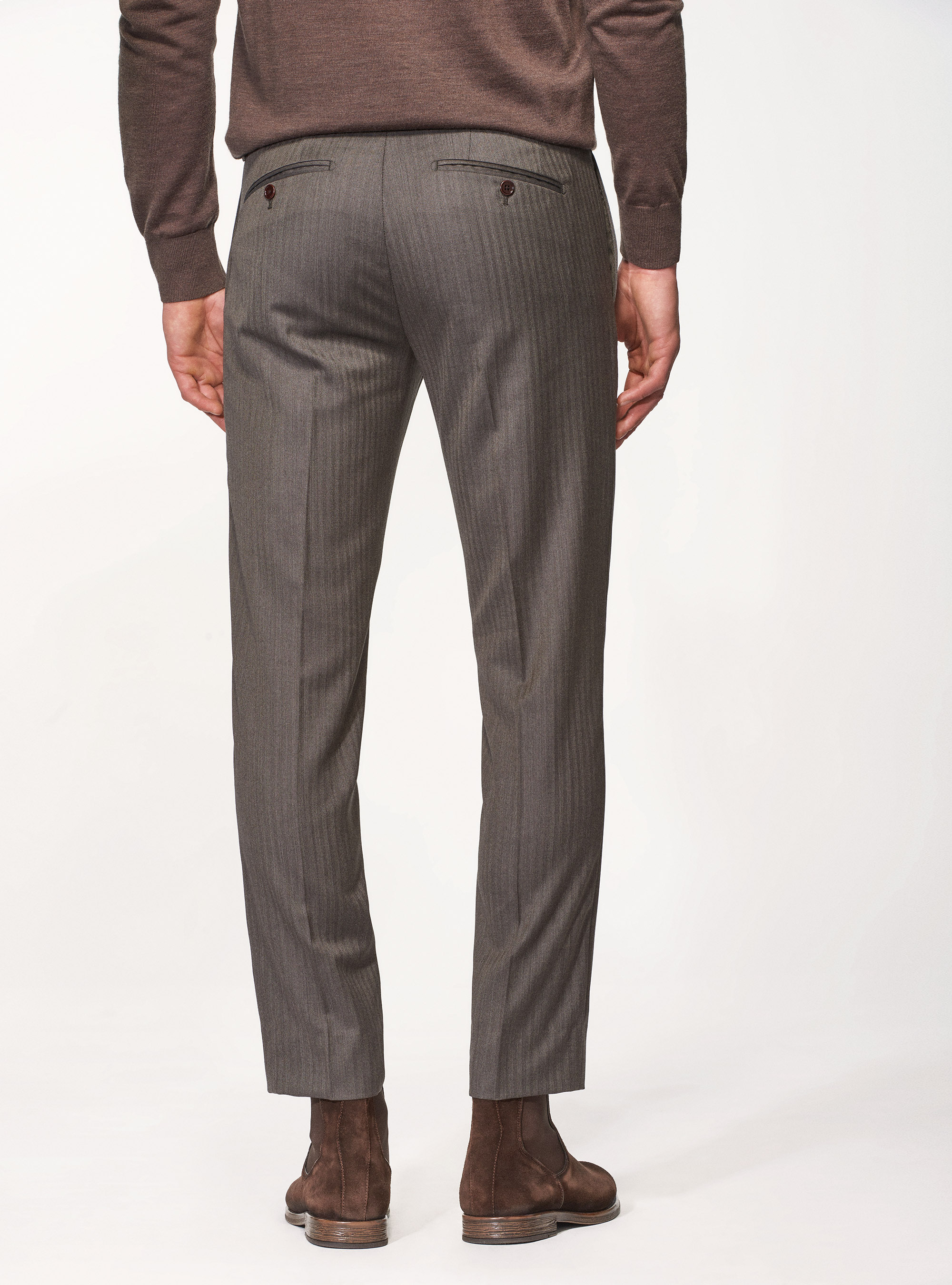 Pantaloni per abito in pura lana spigata superfine 110's Vitale Barberis Canonico, FANGO