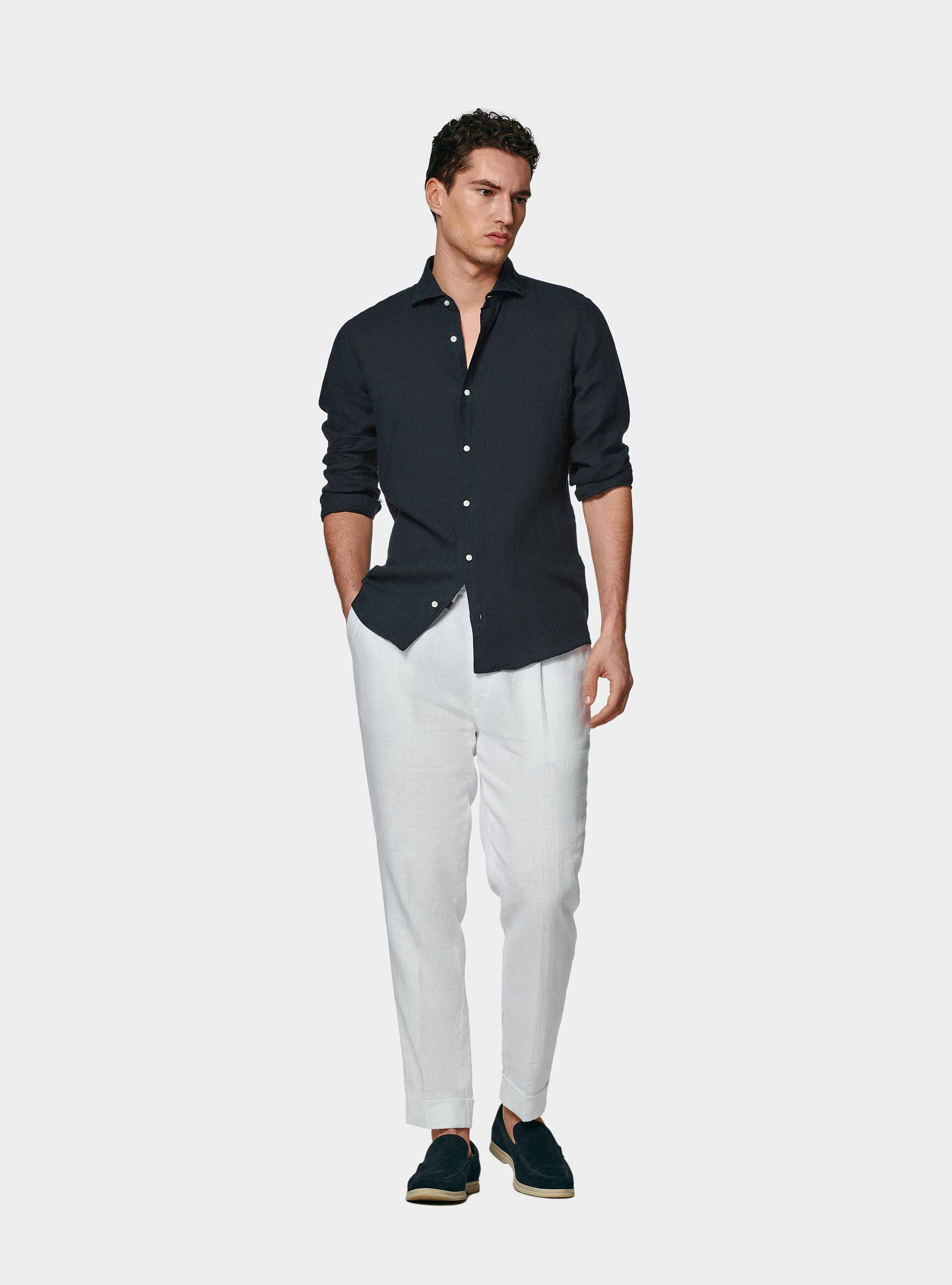 Camicia in puro lino, BLU NAVY