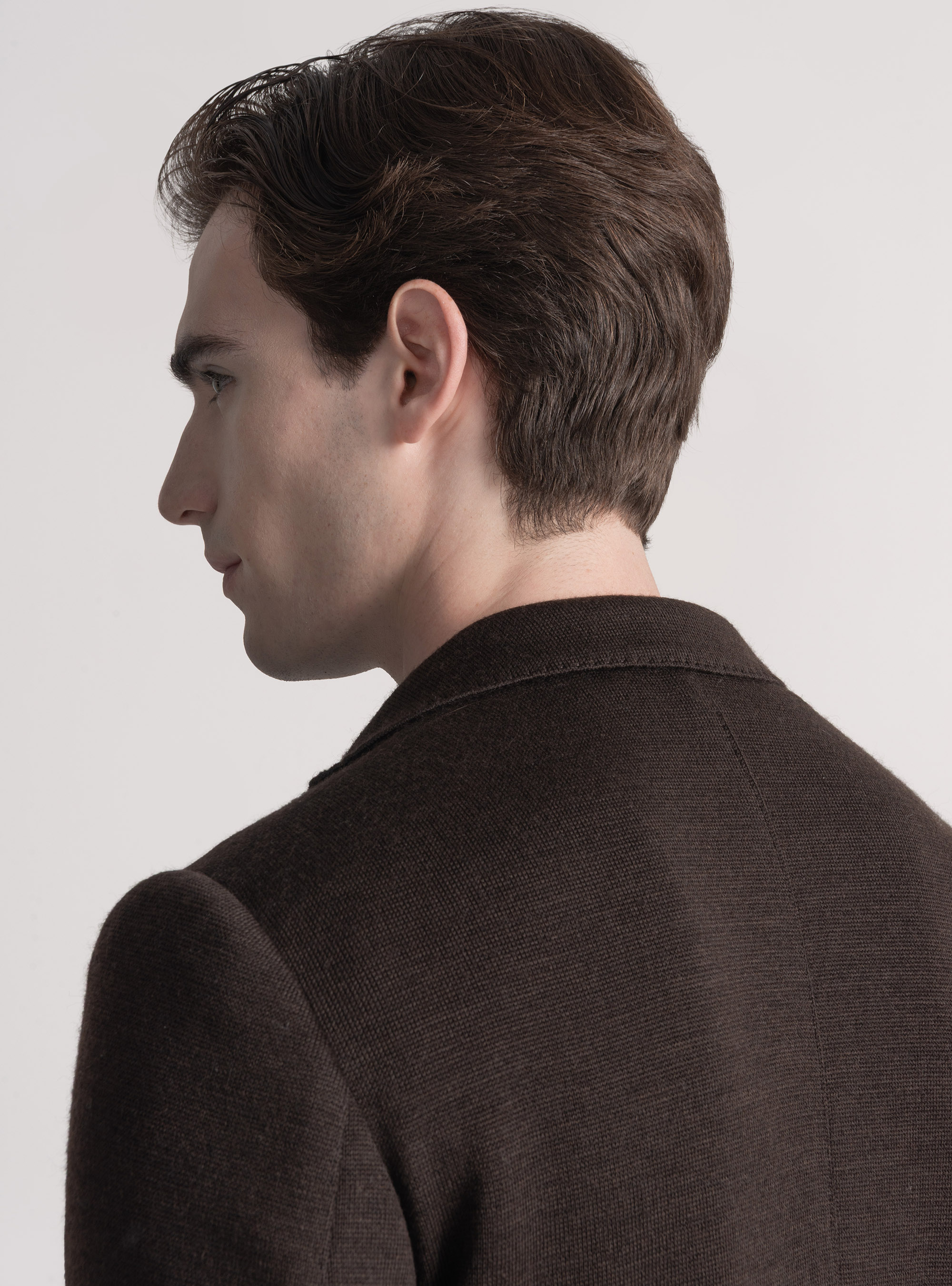 Giacca jersey in lana e cotone, MARRONE