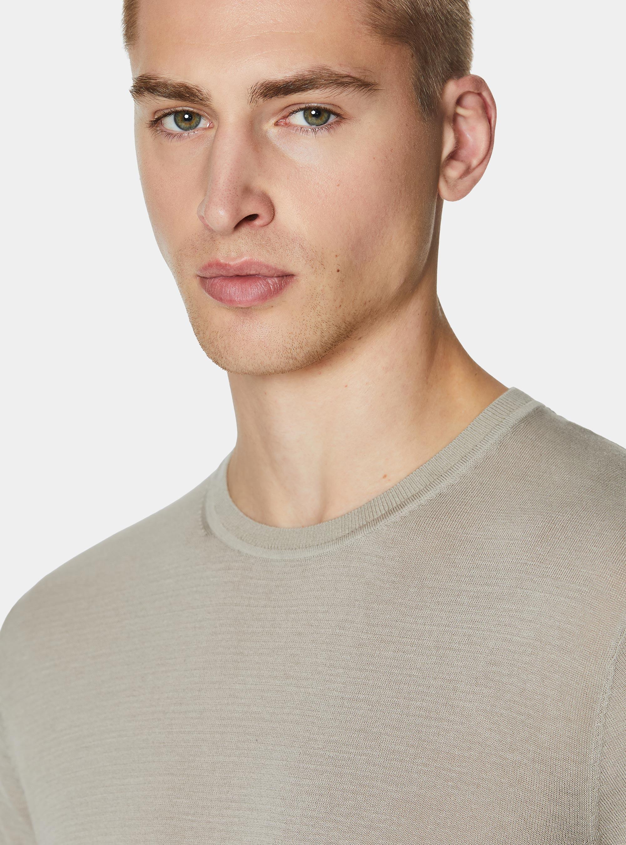 Cotton and silk crew neck sweater, SAND