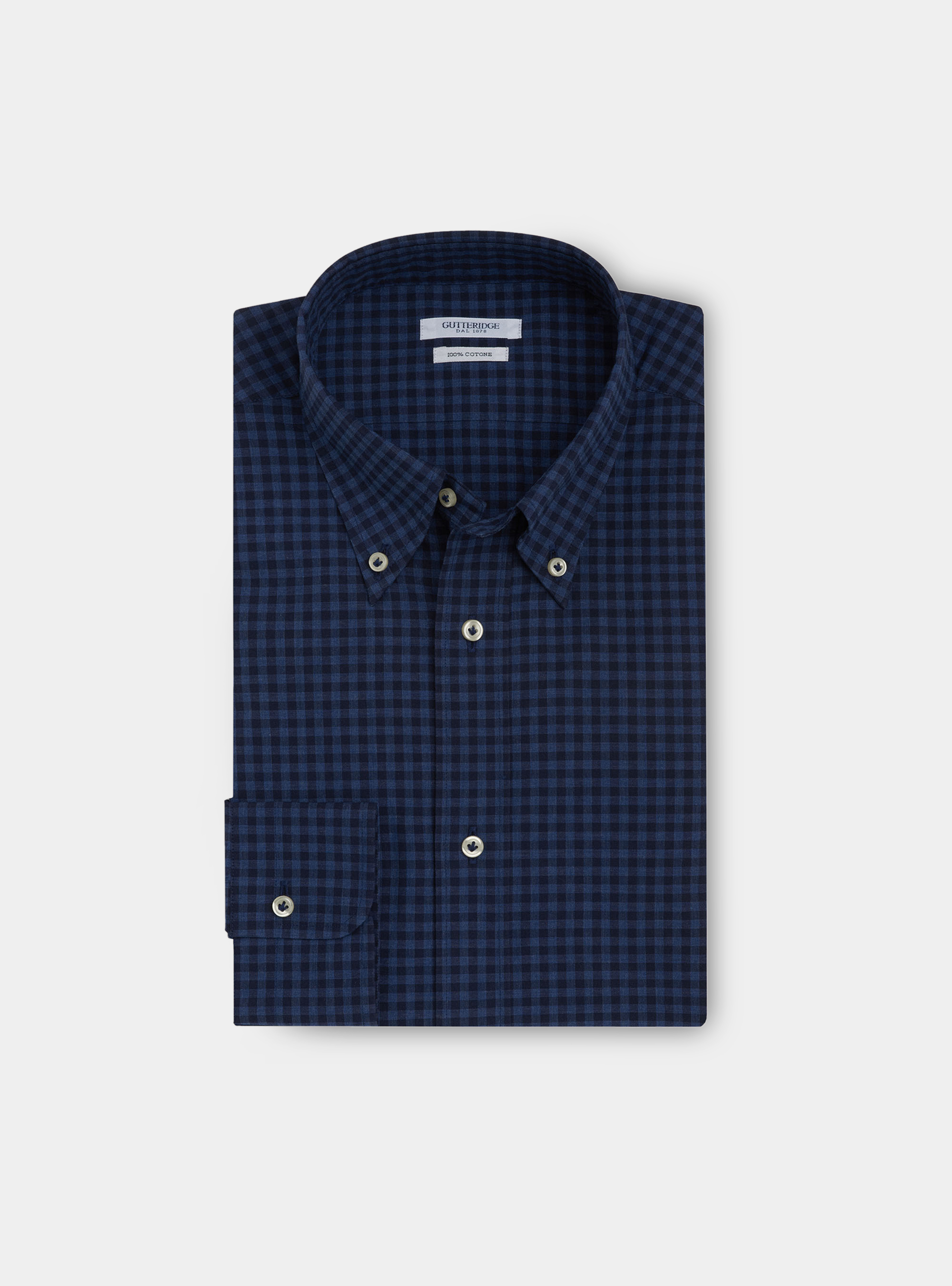 Camicia collo button down in cotone a quadri, BLU NAVY