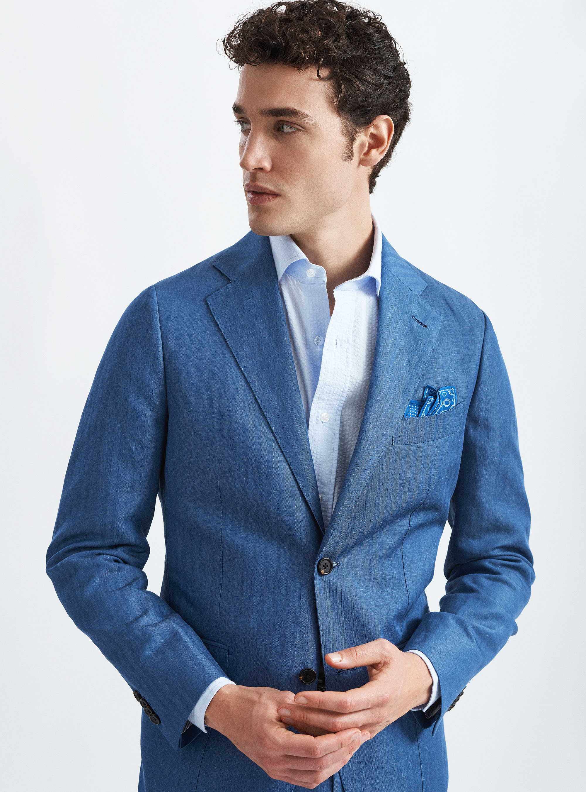 Giacca per abito in misto lino, INCHIOSTRO