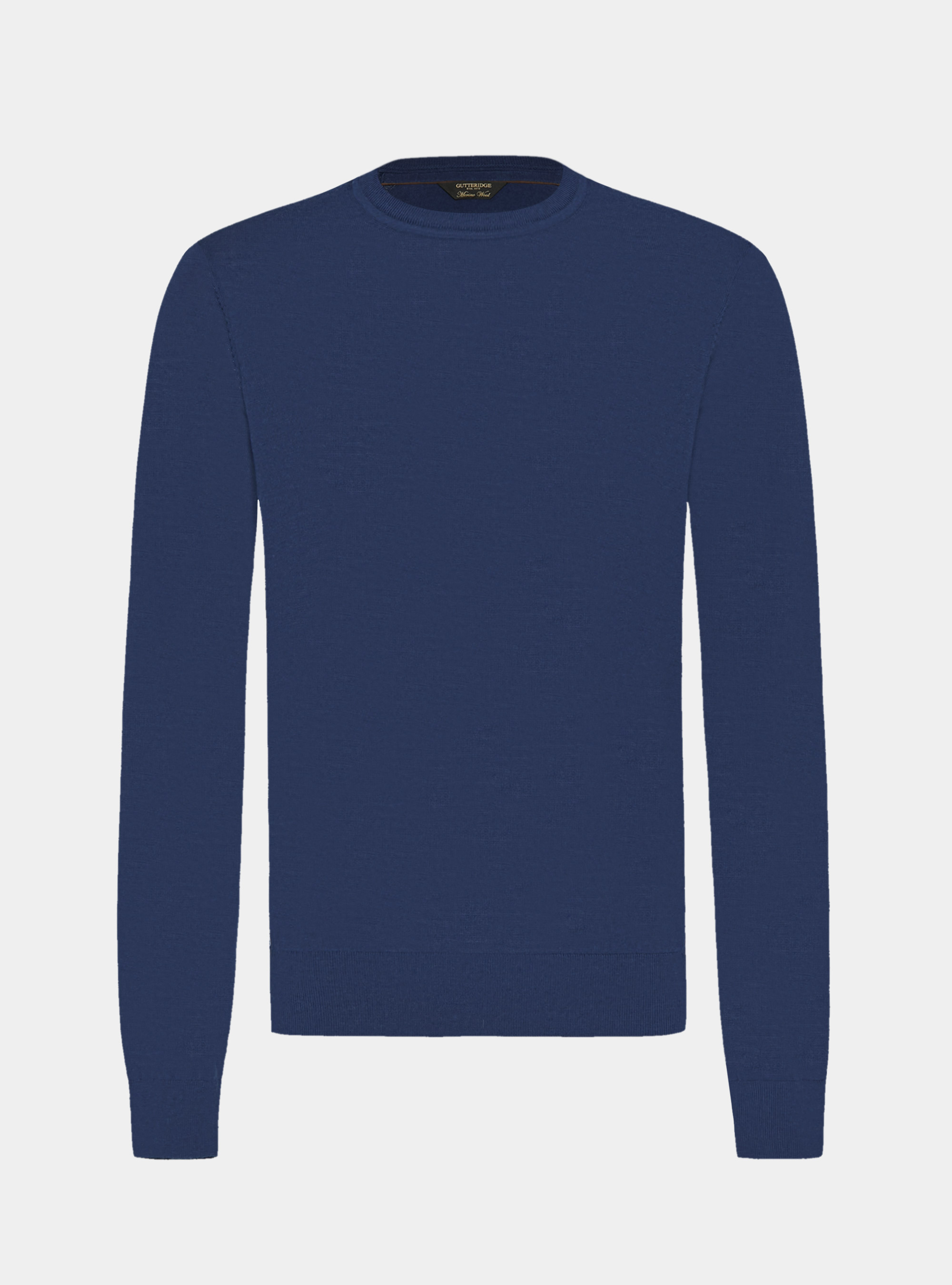 Punto de cuello redondo de pura lana merina extrafina, AZUL TINTA