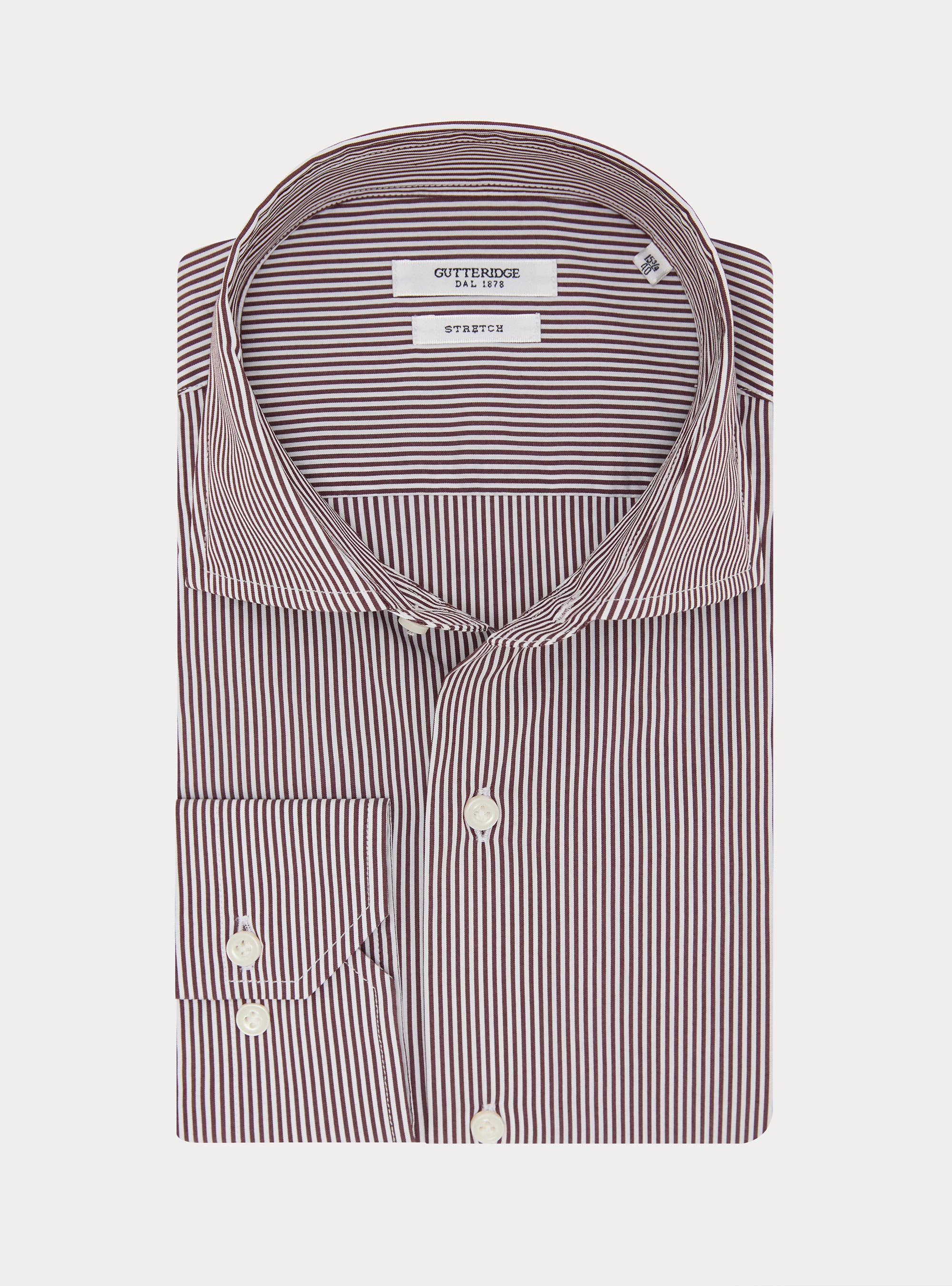 Camisa de rayas de popel&iacute;n de algod&oacute;n el&aacute;stico, BURDEOS