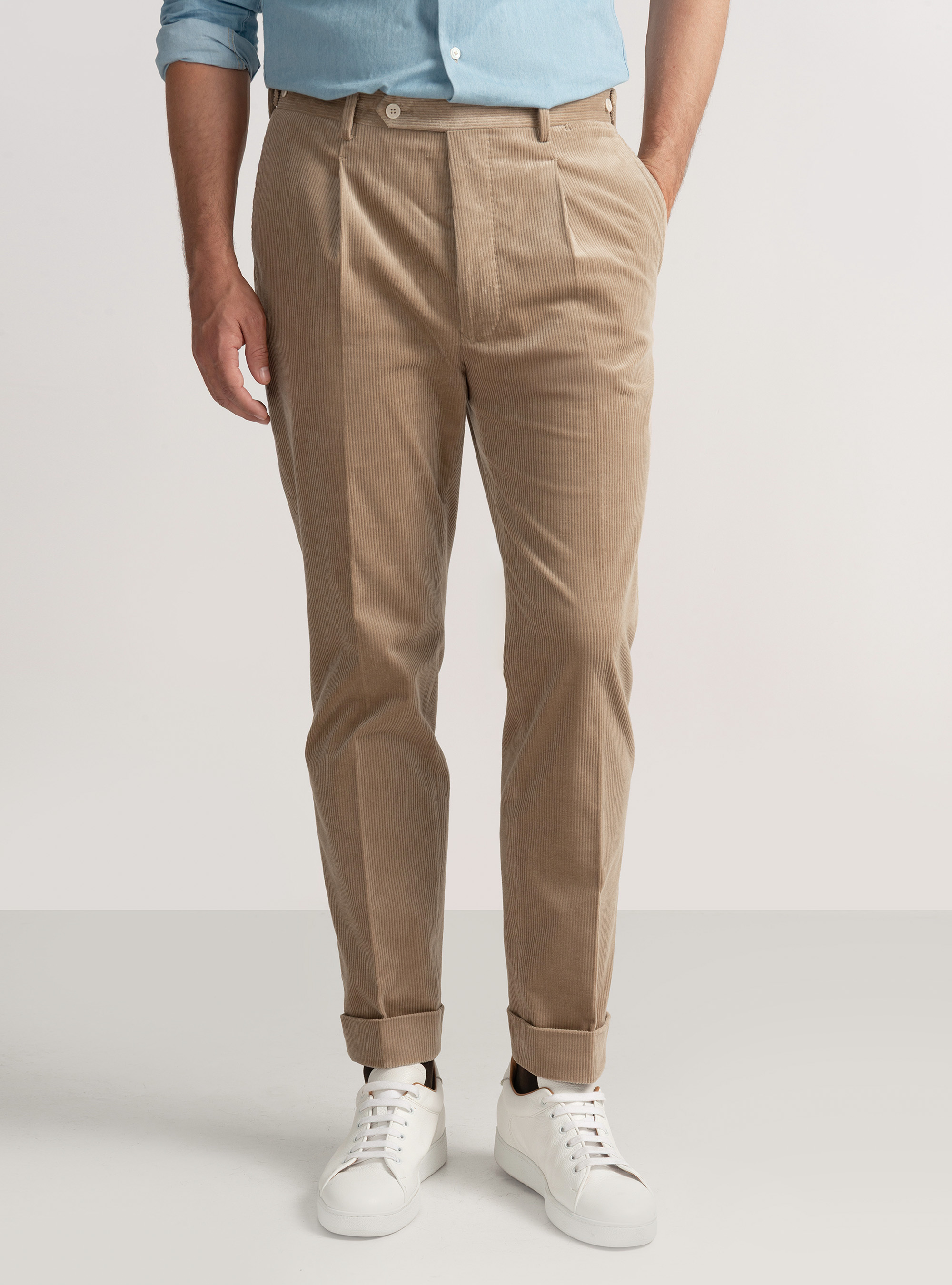 Duca Visconti di Modrone stretch corduroy pleat trousers, SAND