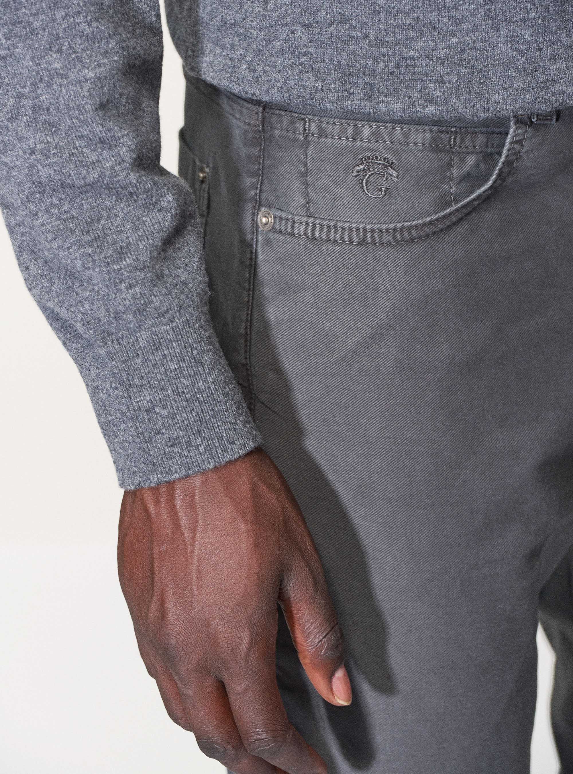 Pantaloni 5 tasche in twill garment dyed, ASFALTO