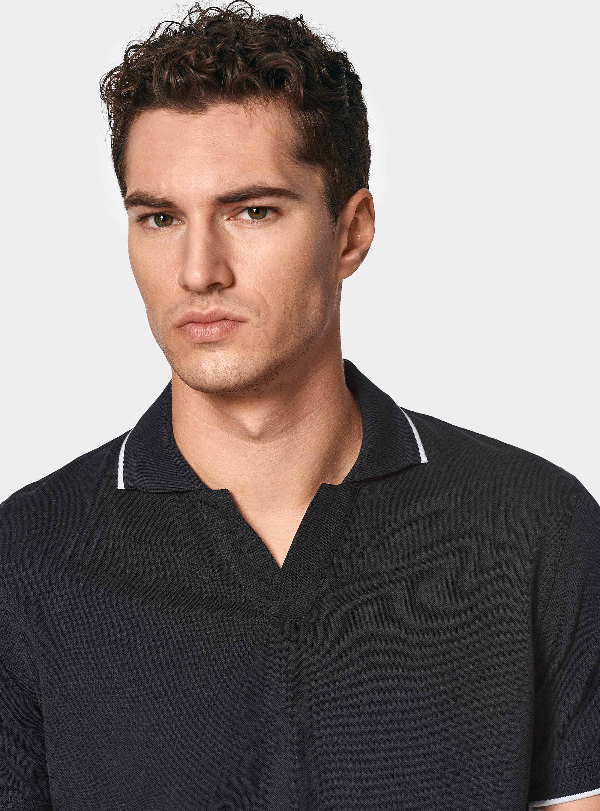 Polo GT01 senza bottoni in piquet stretch, BLU NAVY