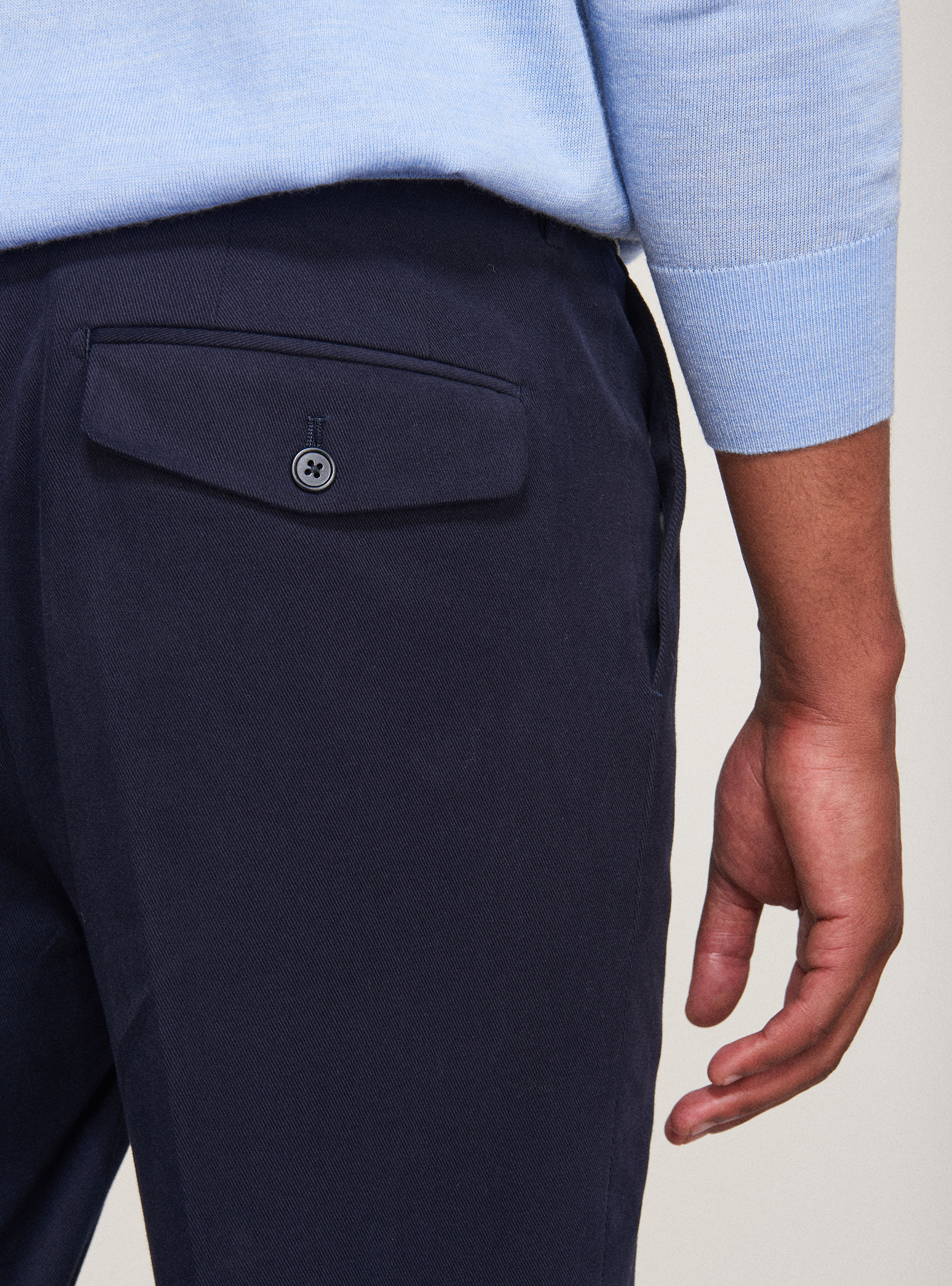 Pantaloni in cotone stretch smerigliato, BLU NAVY