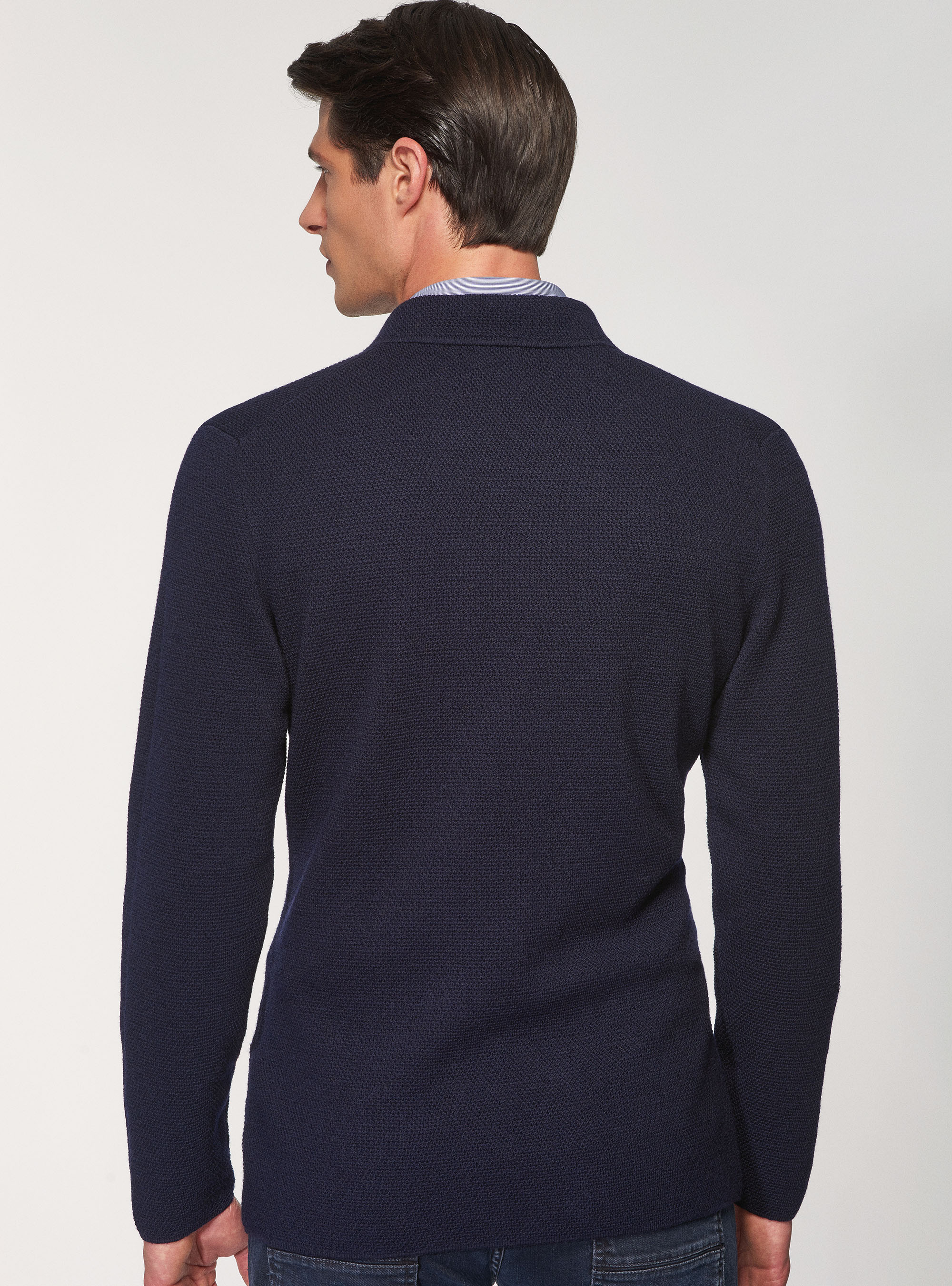 Cardigan in maglia doppiopetto in pura lana merino, BLU NAVY