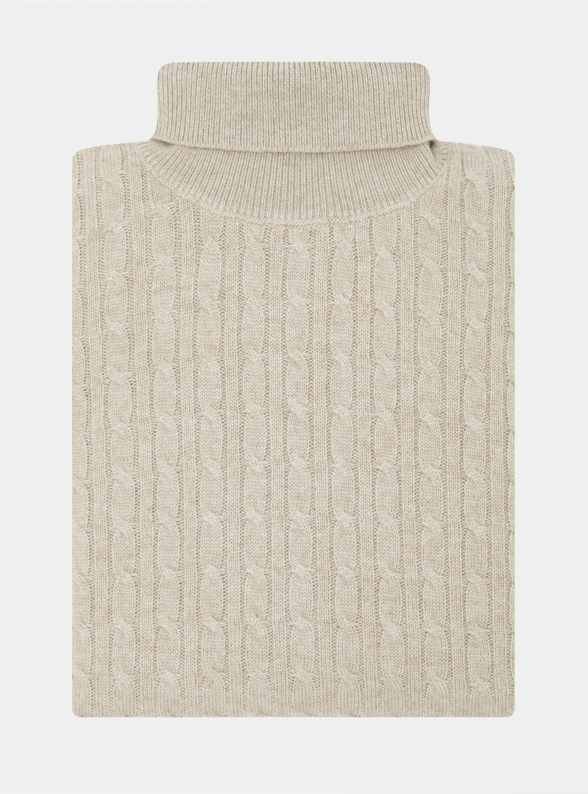 Maglia collo alto con treccia in misto lana, ECRU