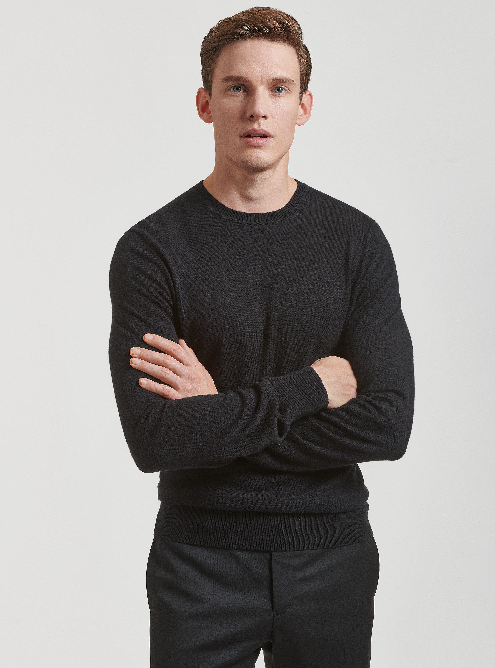 Maglia girocollo in cotone seta e cashmere, NERO