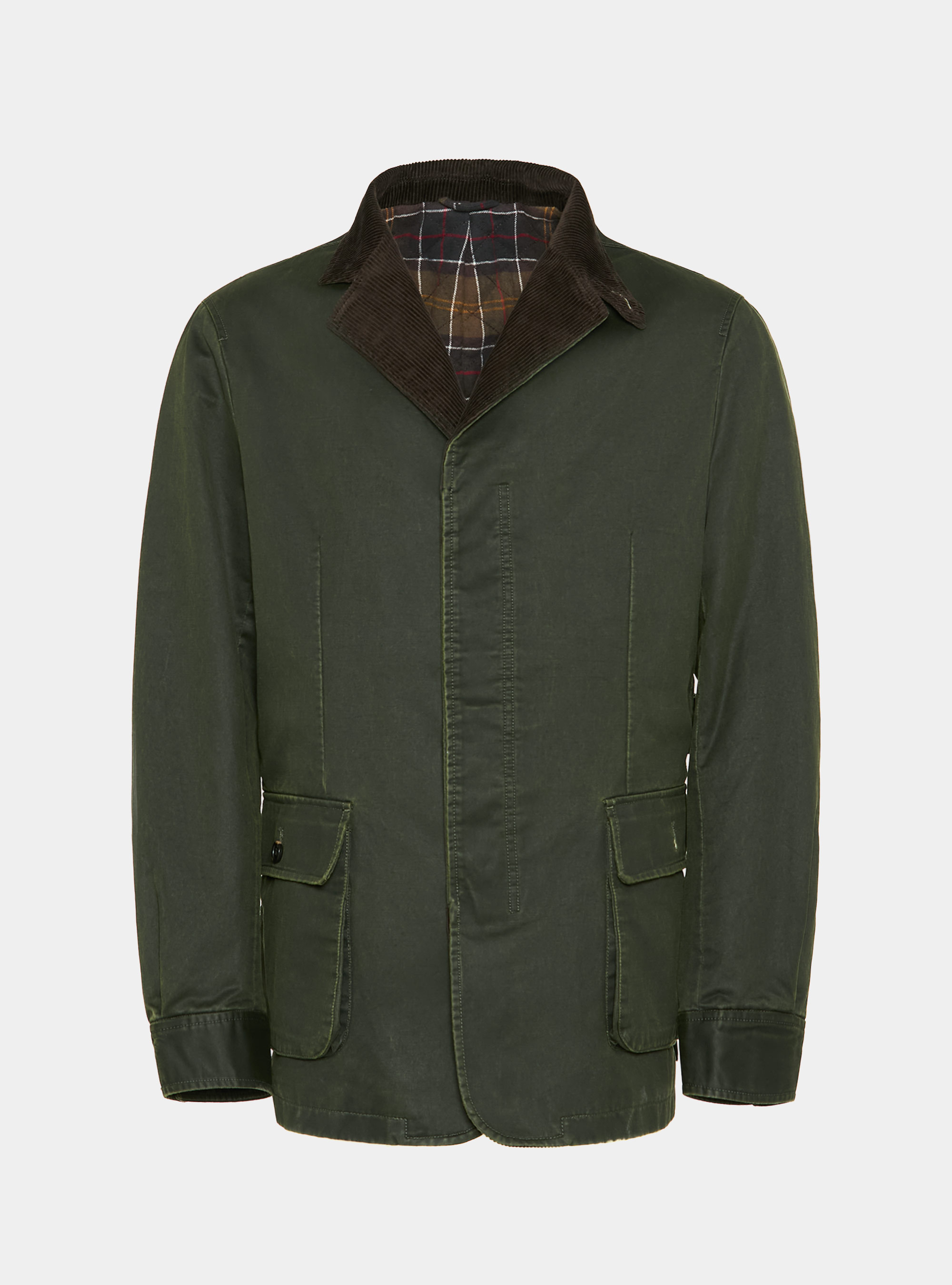 Chaqueta encerada en mezcla de algodón con detalles de terciopelo, VERDE