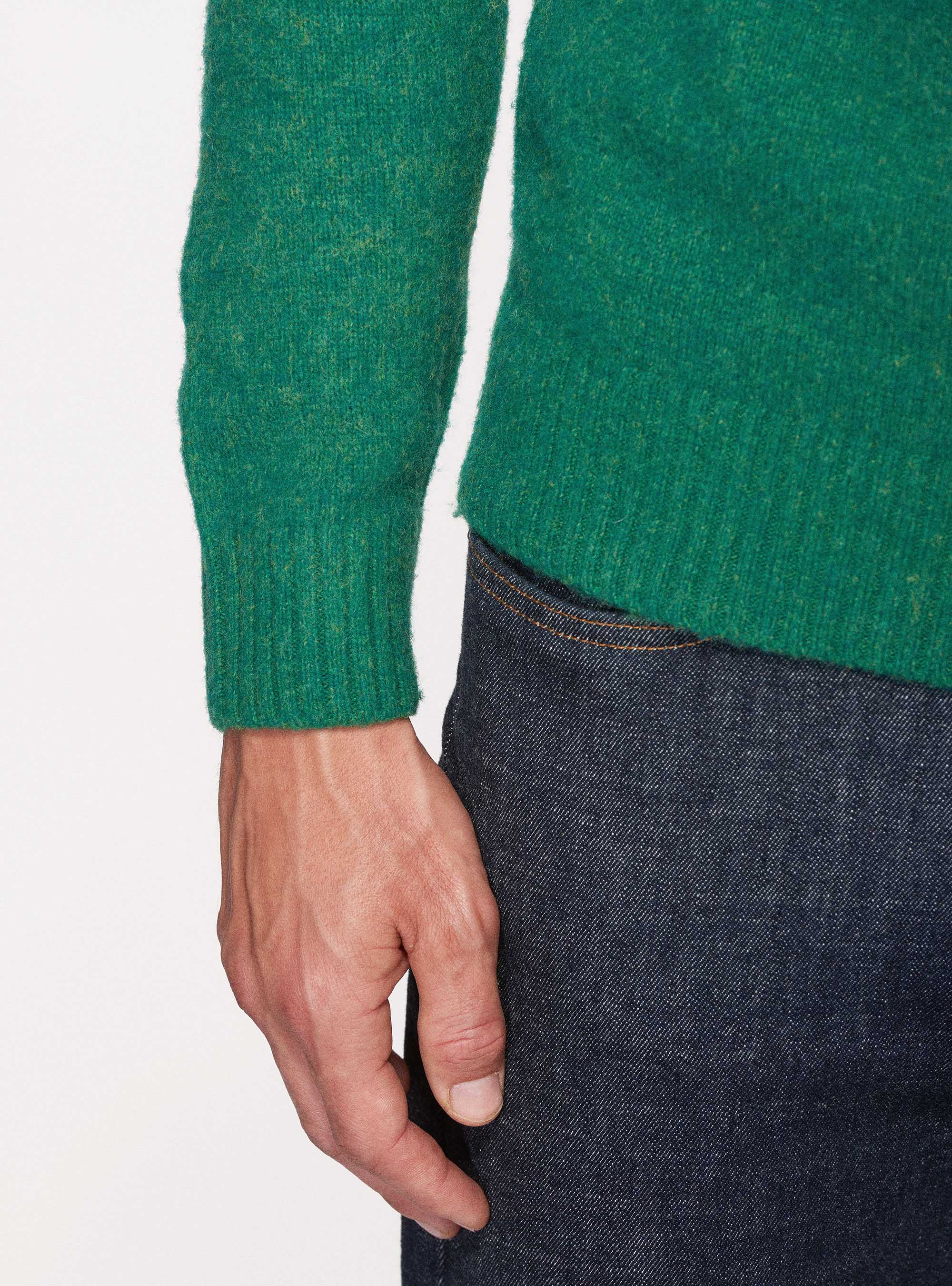 Jersey de cuello redondo en mezcla de lana cepillada, VERDE OLIVA