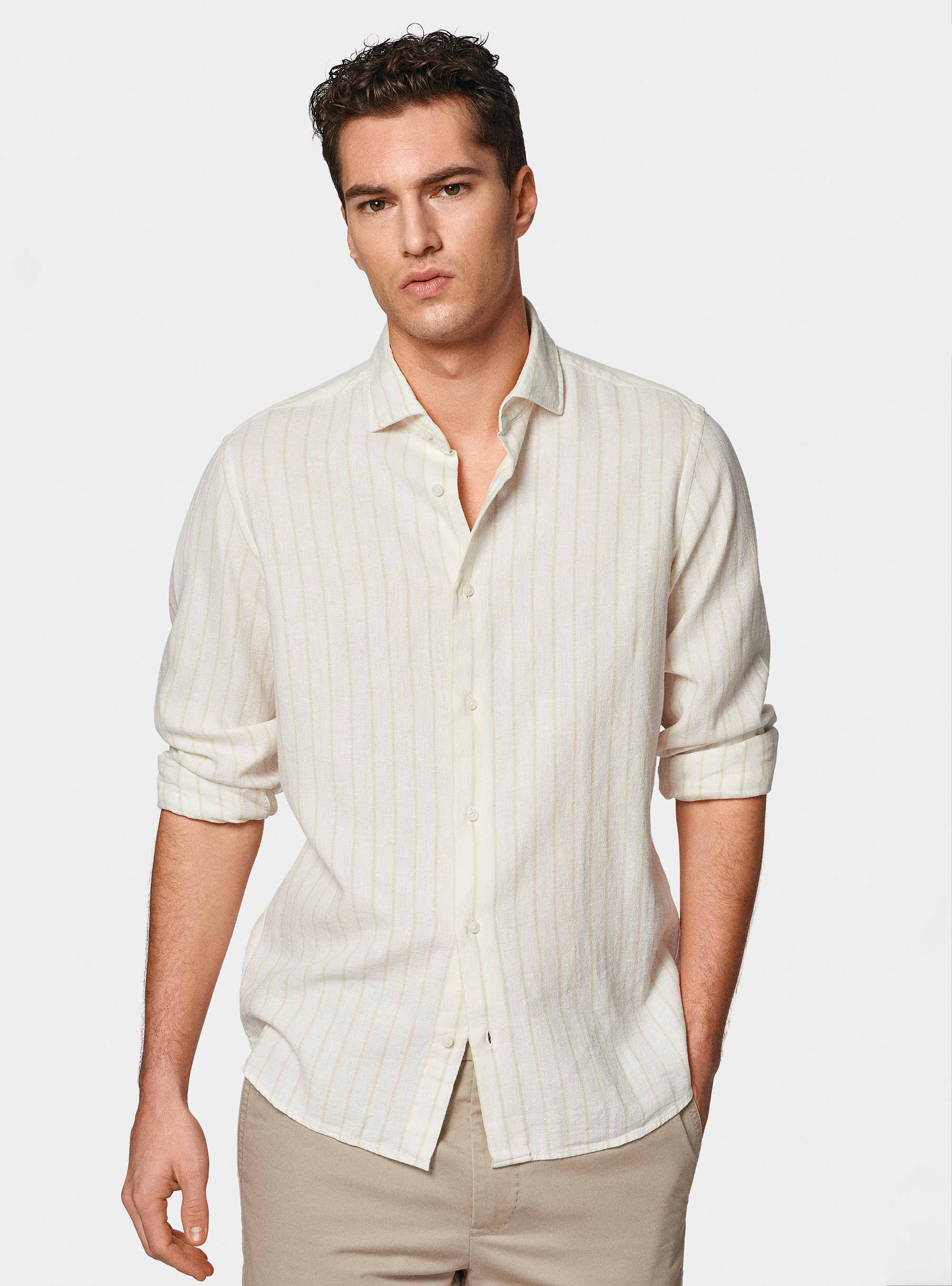 Camisa de rayas de crepé de lino y algodón, NATA