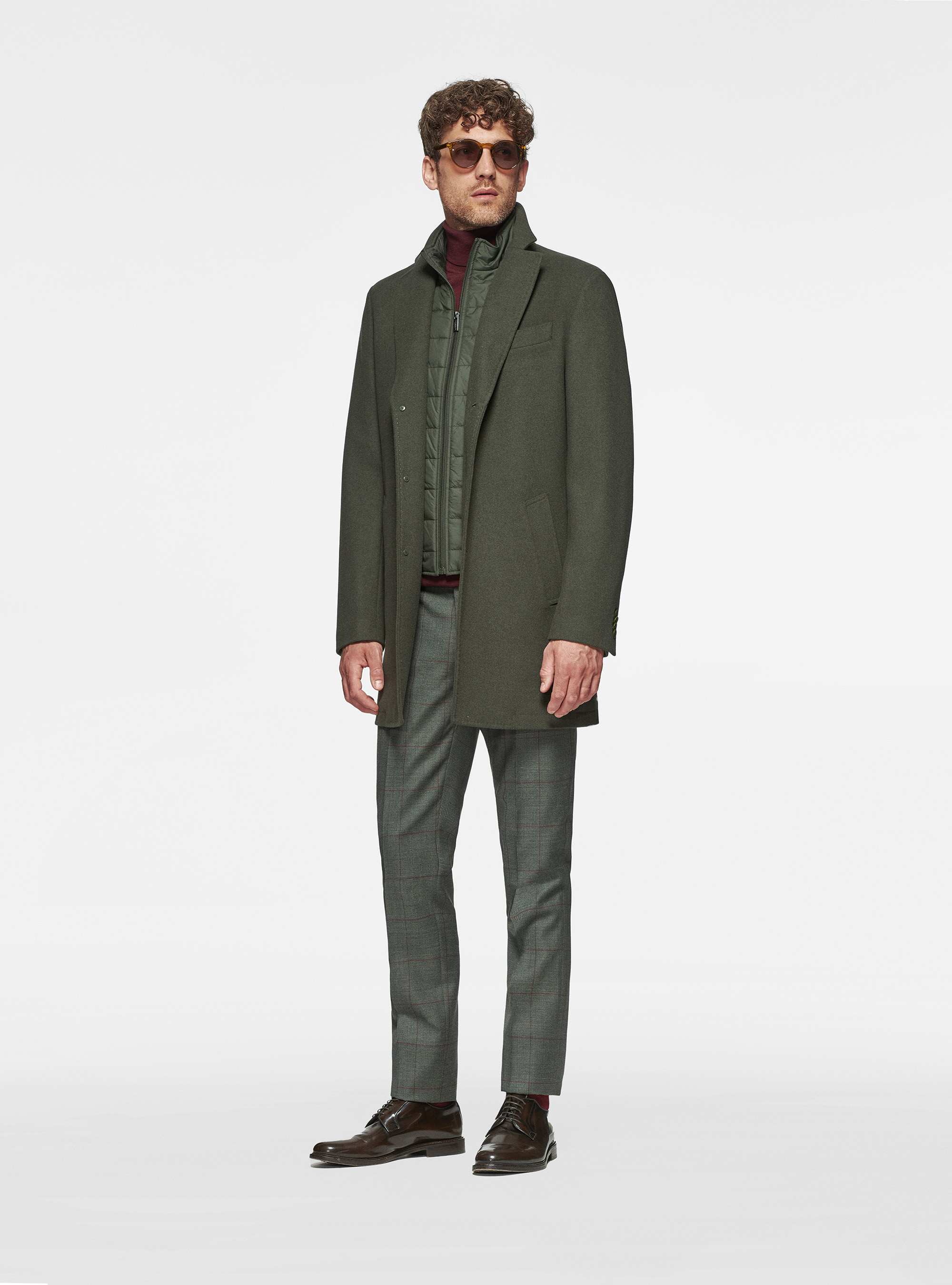 Cappotto in misto lana con pettorina, VERDE