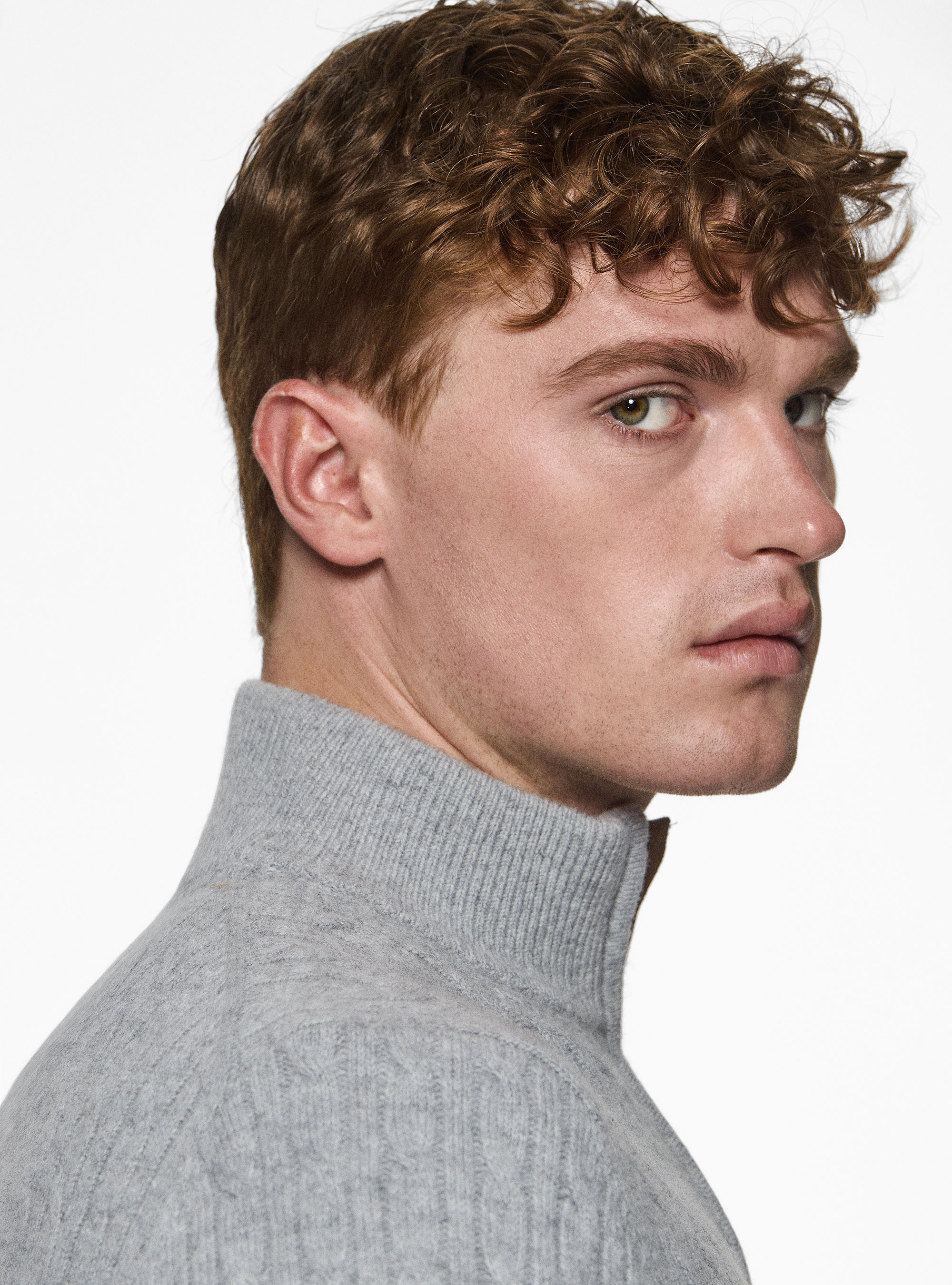 Wool and cashmere mock neck sweater with braids, GRIGIO MELANGE 0151C