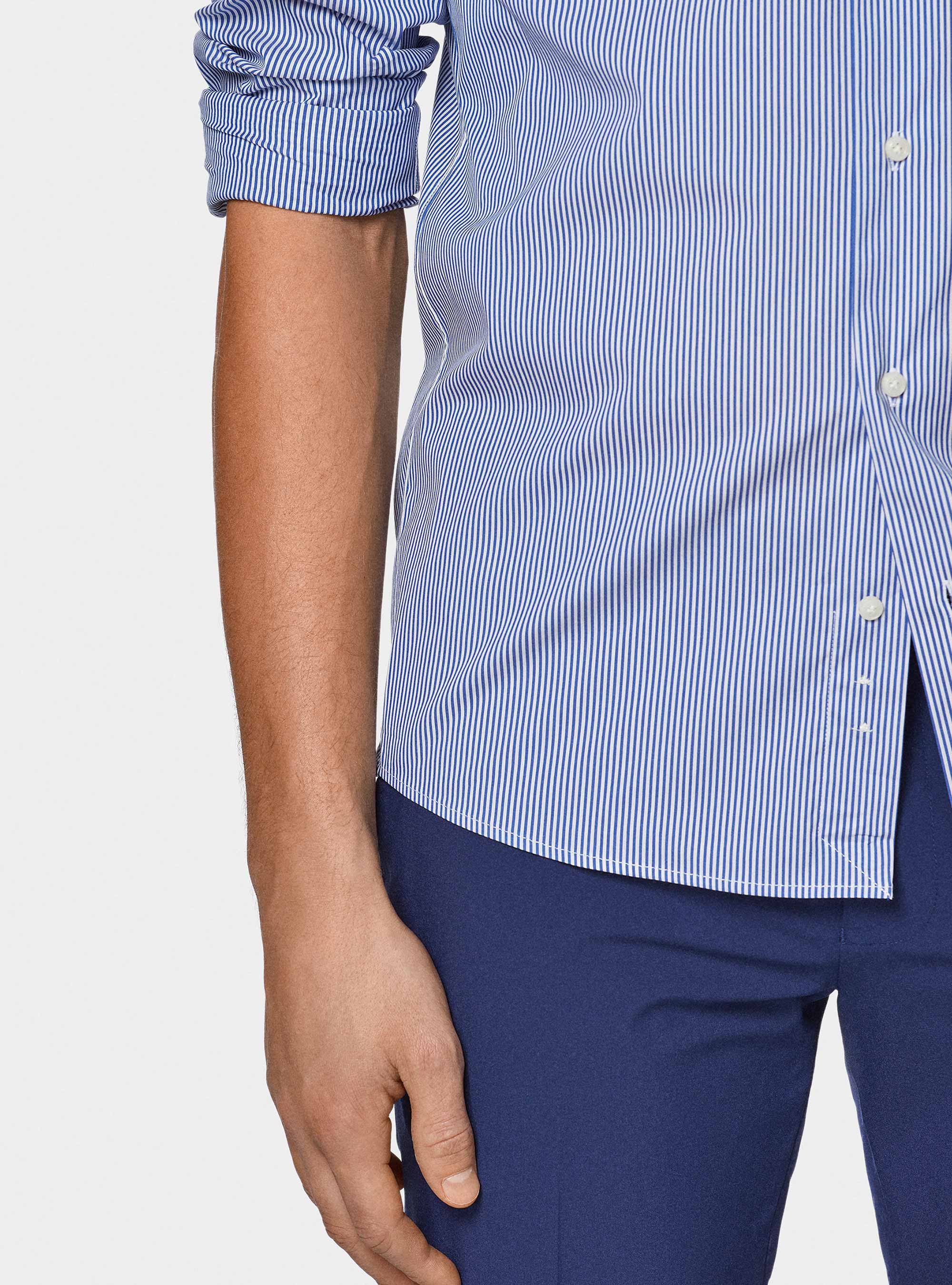Camicia rigata in popeline stretch, BLU