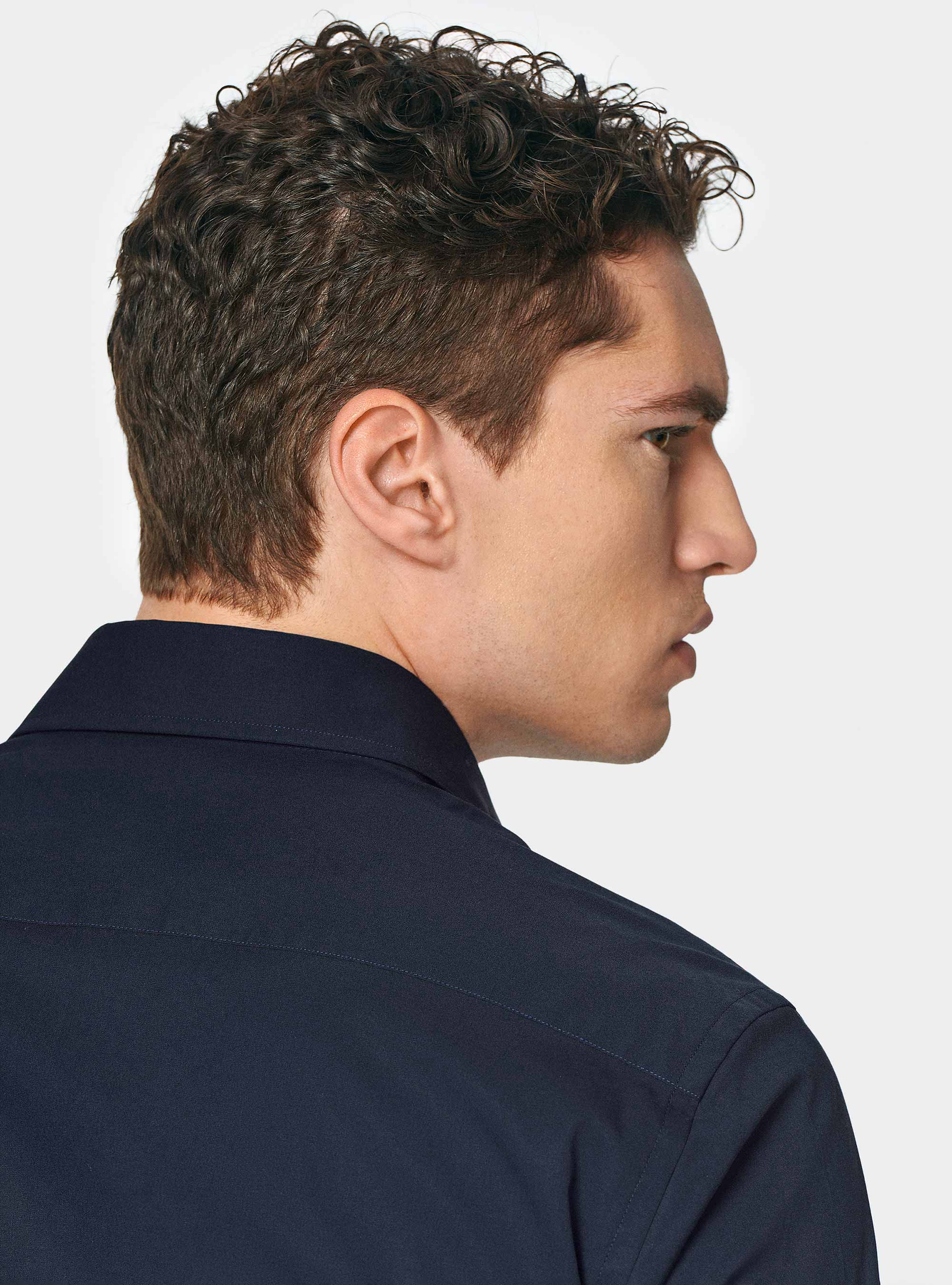 Chemise en popeline stretch, BLEU MARINE