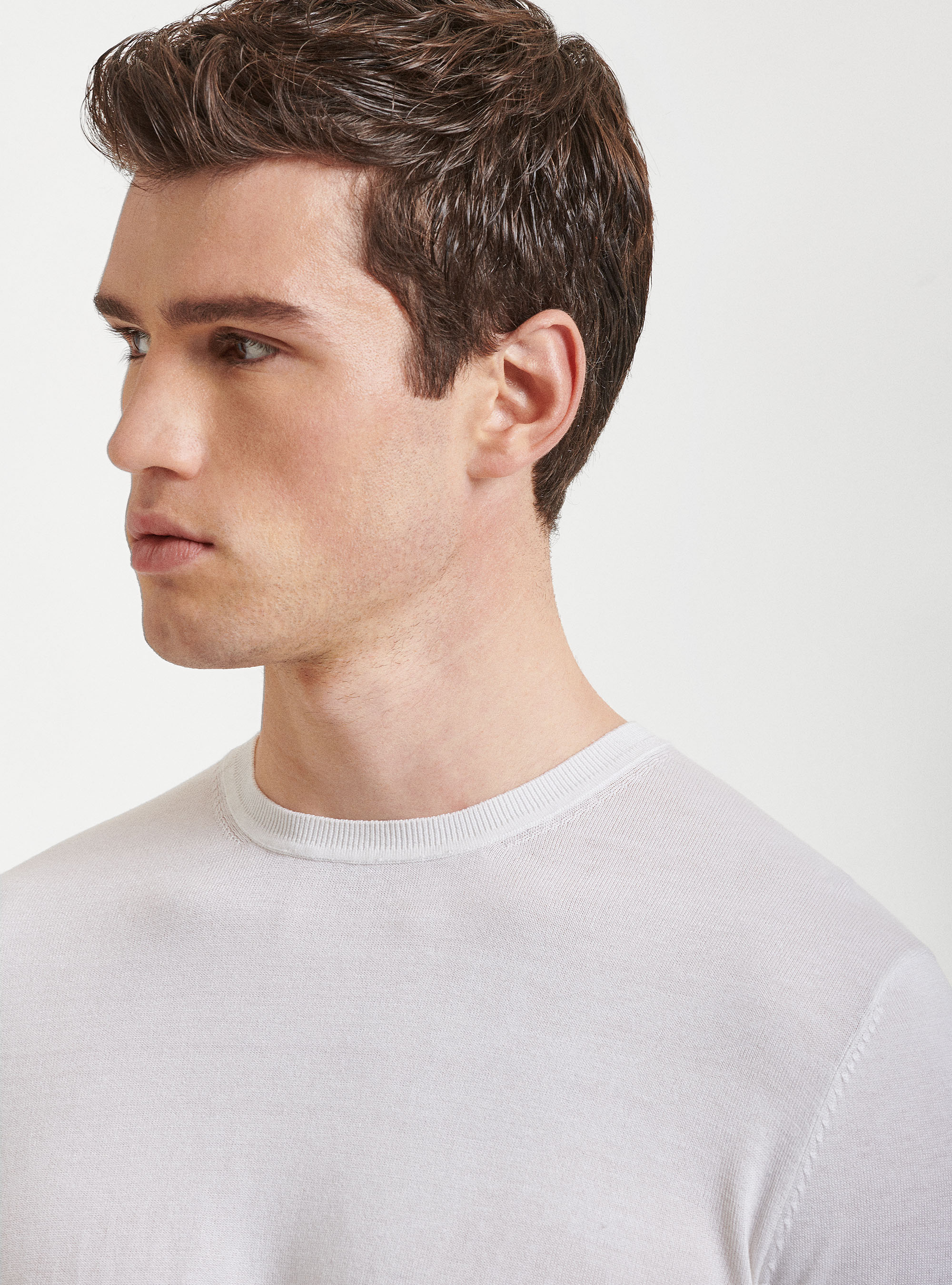 Maglia girocollo in seta e cotone, BIANCO