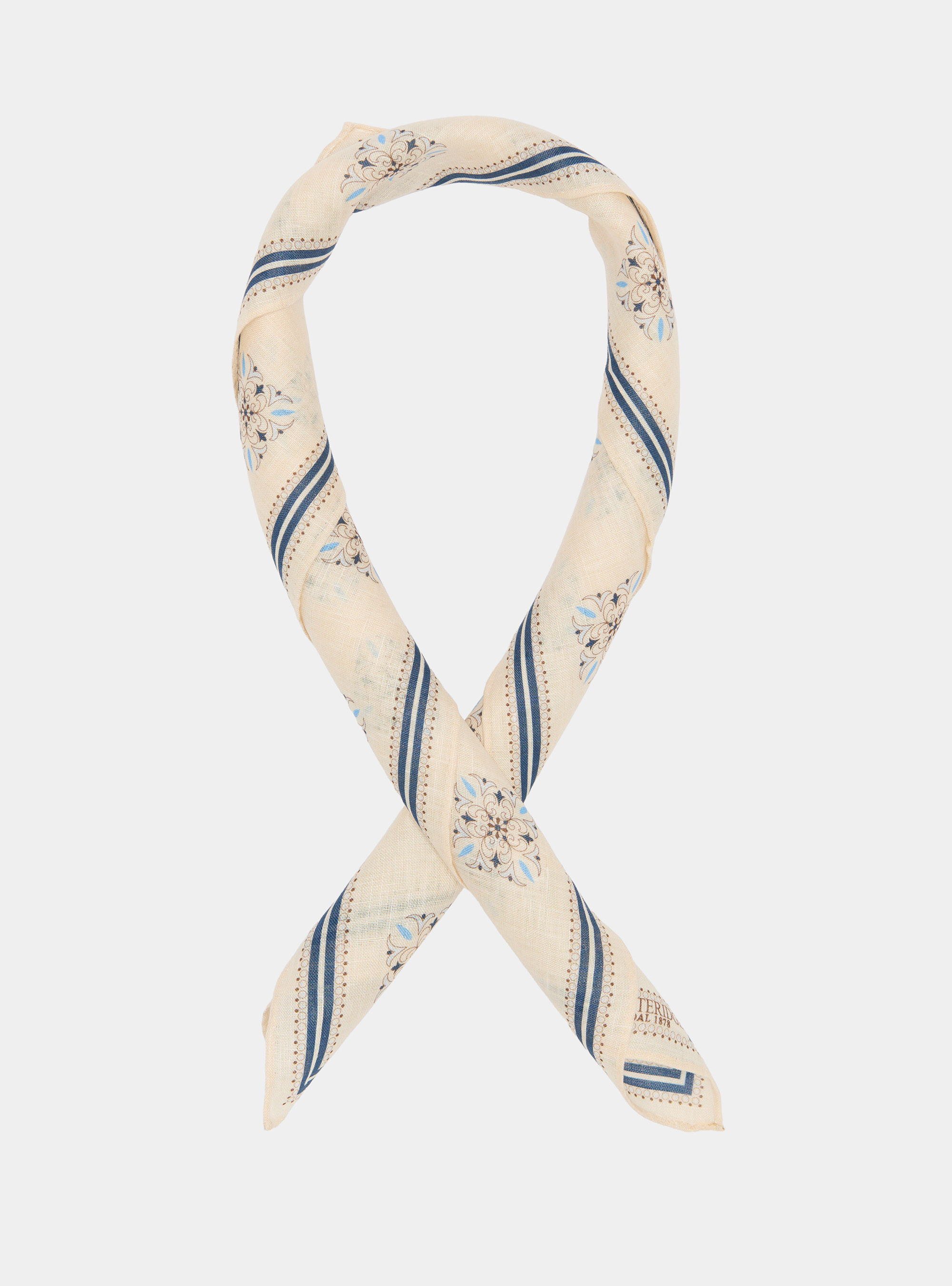 Foulard fantasia stampato in lino, ECRU