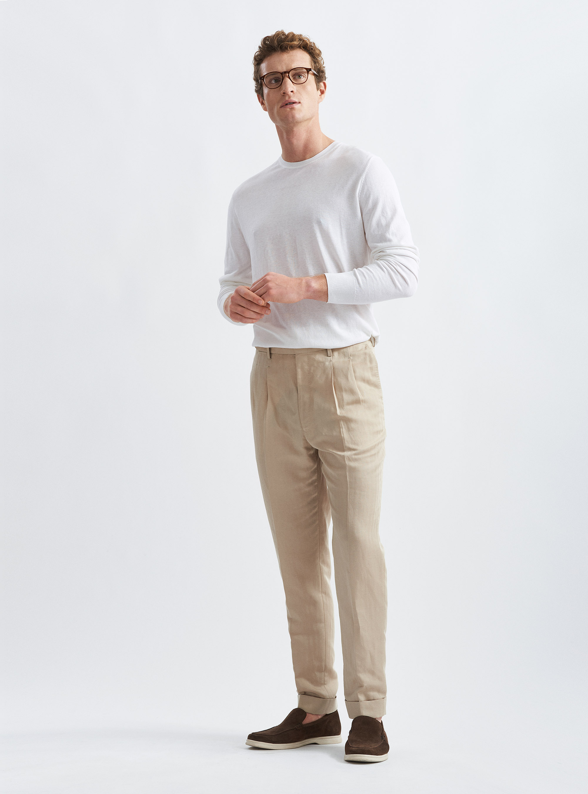 Pantaloni per abito in misto lino, SABBIA