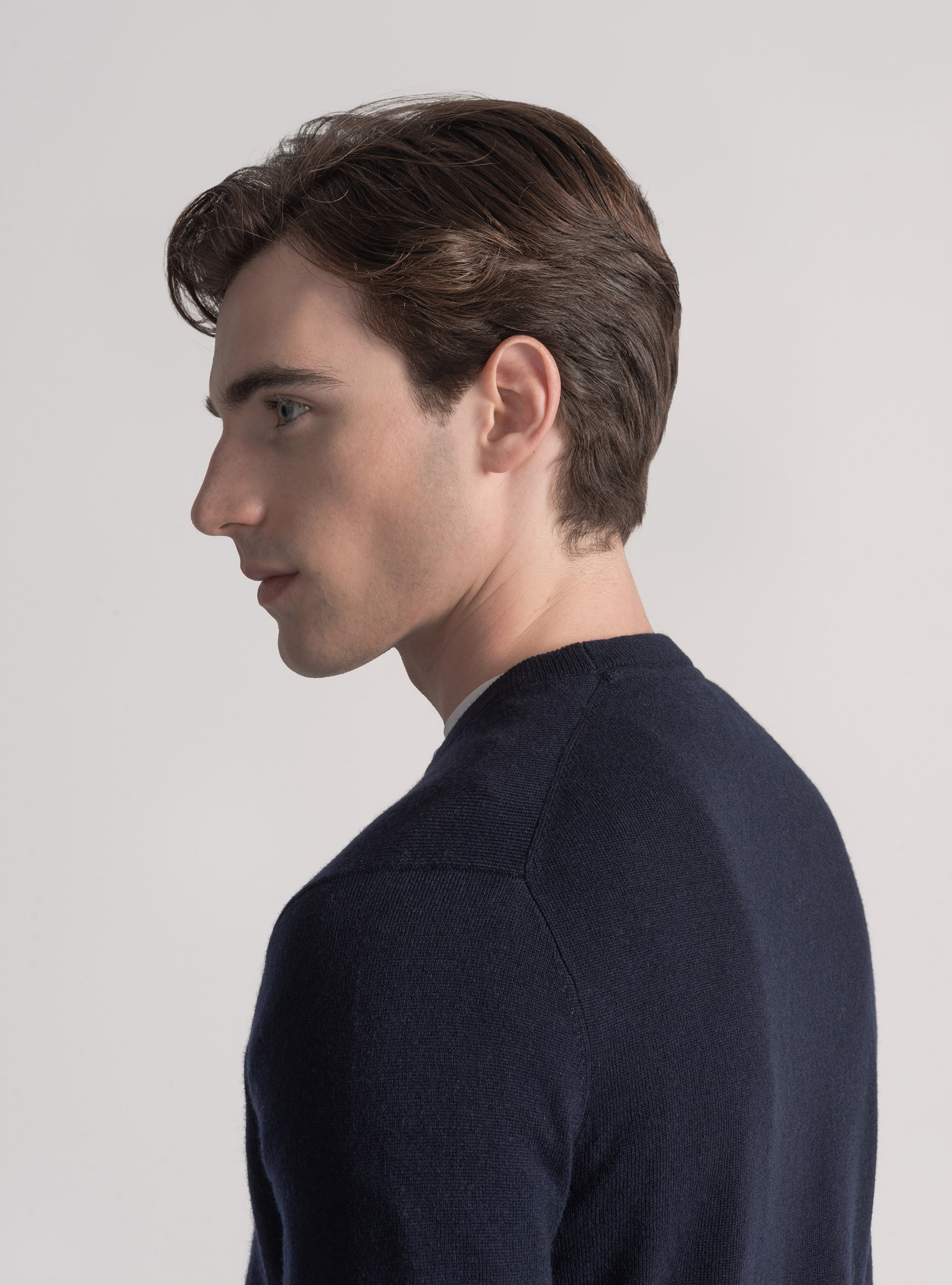 Punto de cuello redondo en mezcla de lana, AZUL MARINO