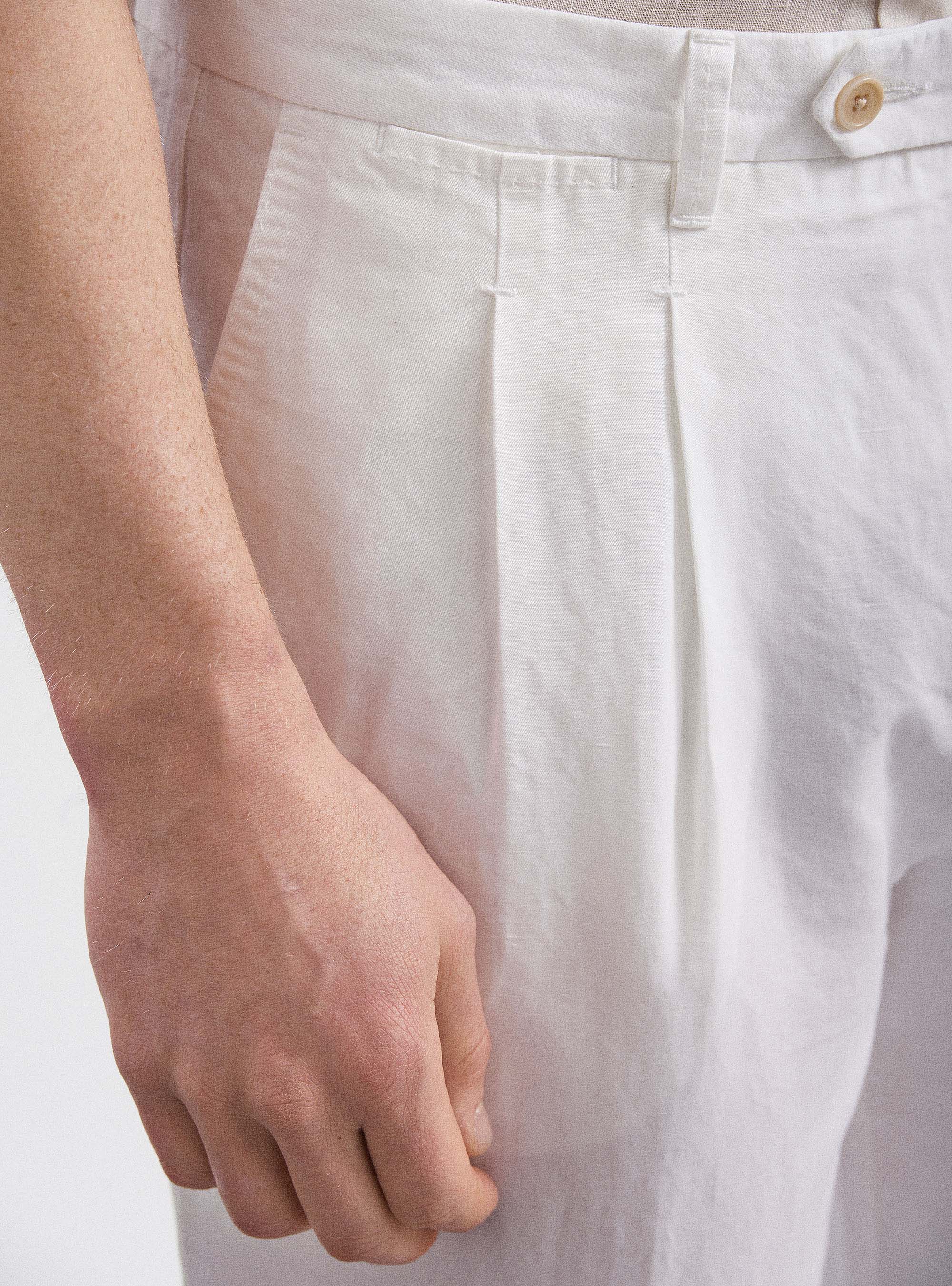 Linen and cotton double pleated trousers, WHITE