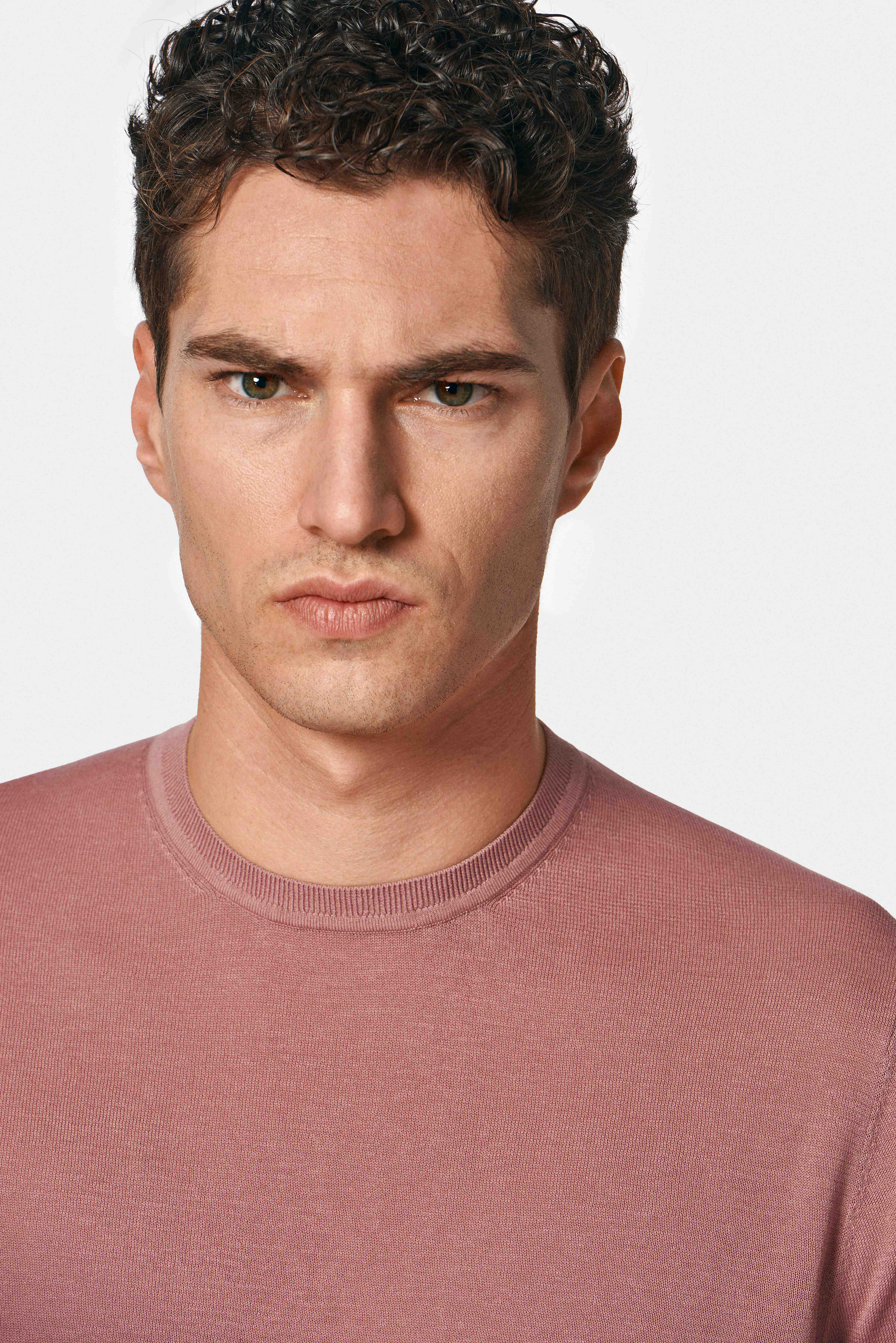 Maglia girocollo in cotone e seta, 0441C ROSA SCURO