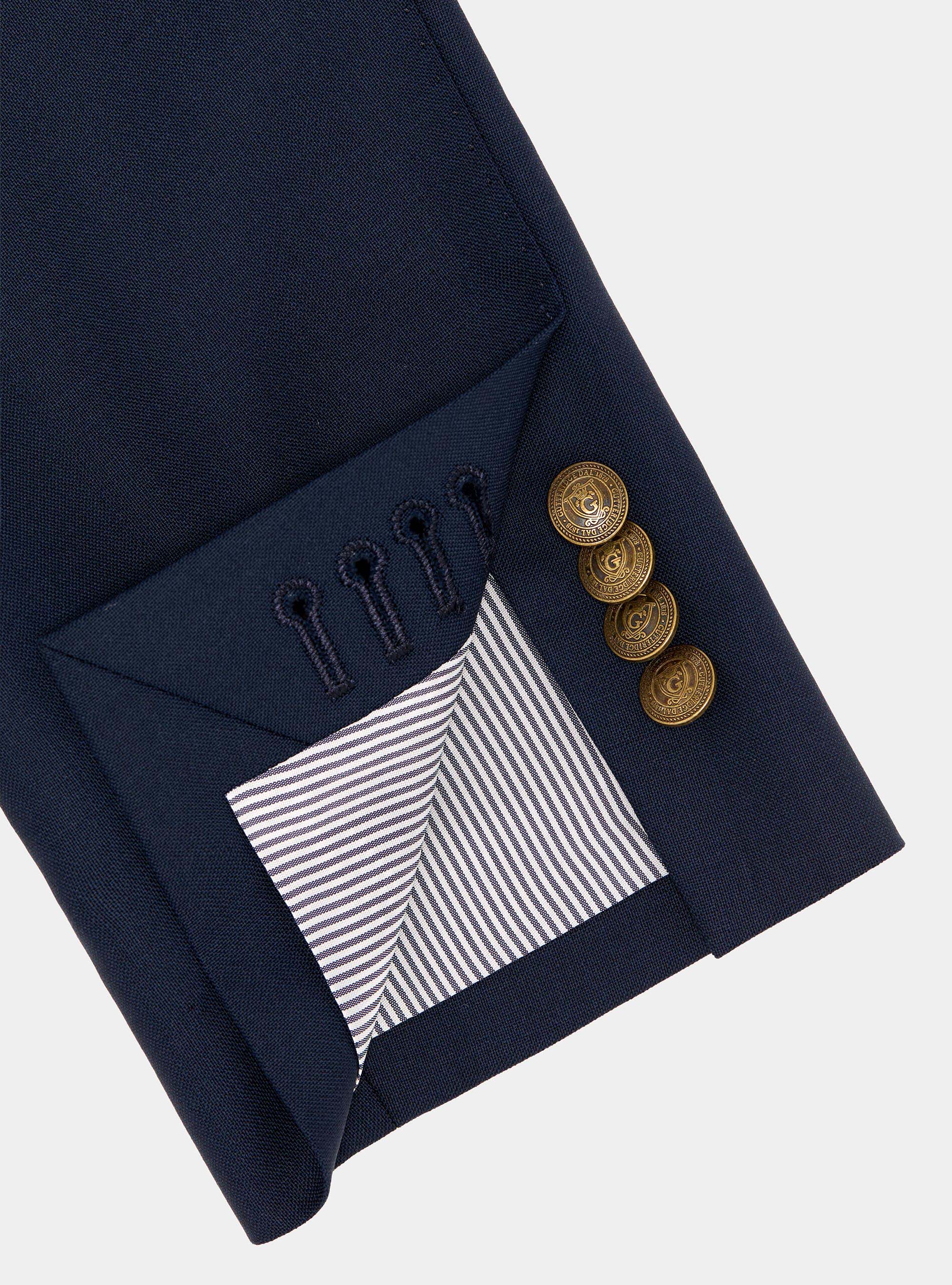 Veste crois&eacute;e en pure laine avec boutons m&eacute;talliques, BLEU