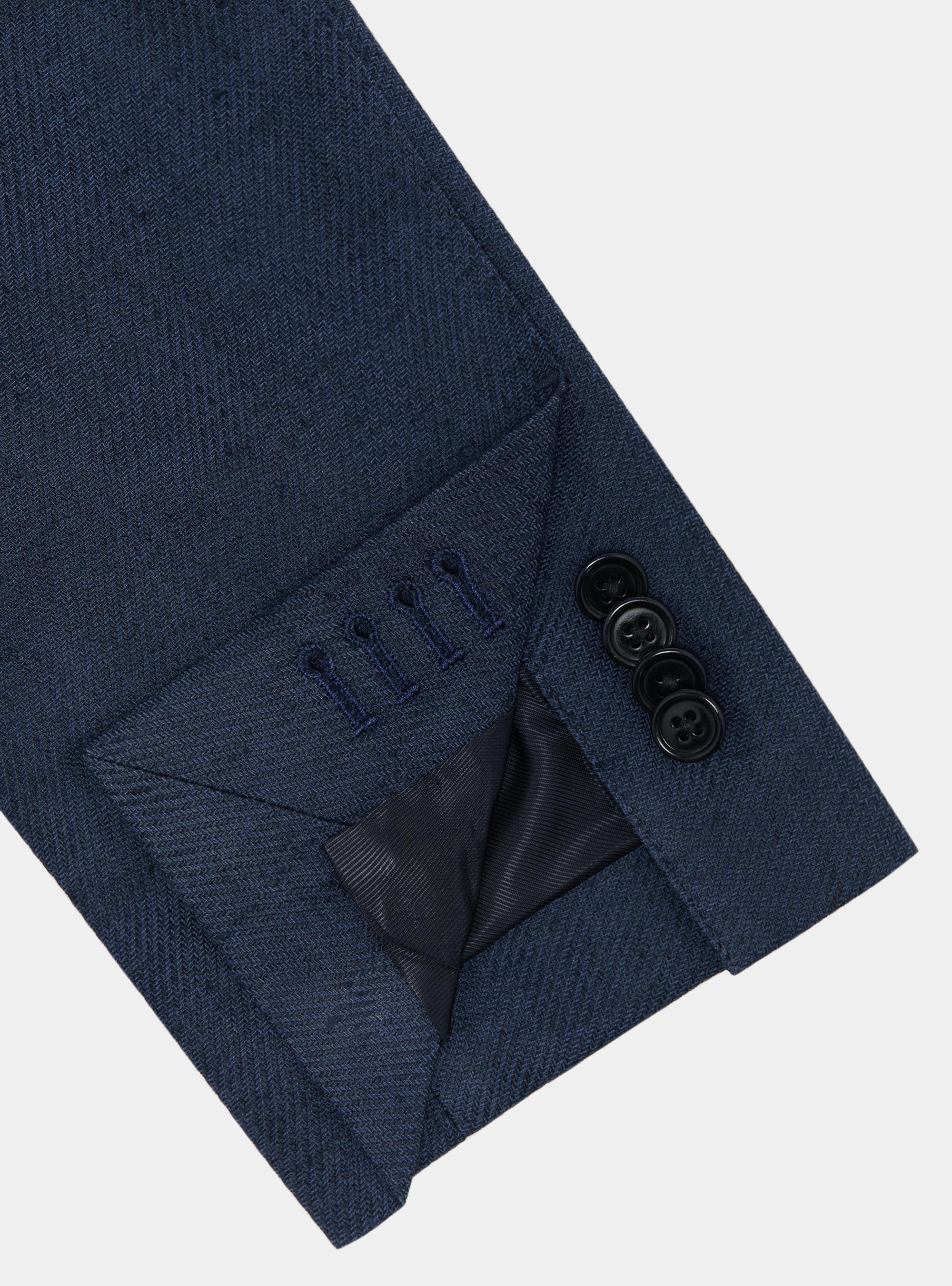 Linen and cotton blend blazer, NAVY BLUE