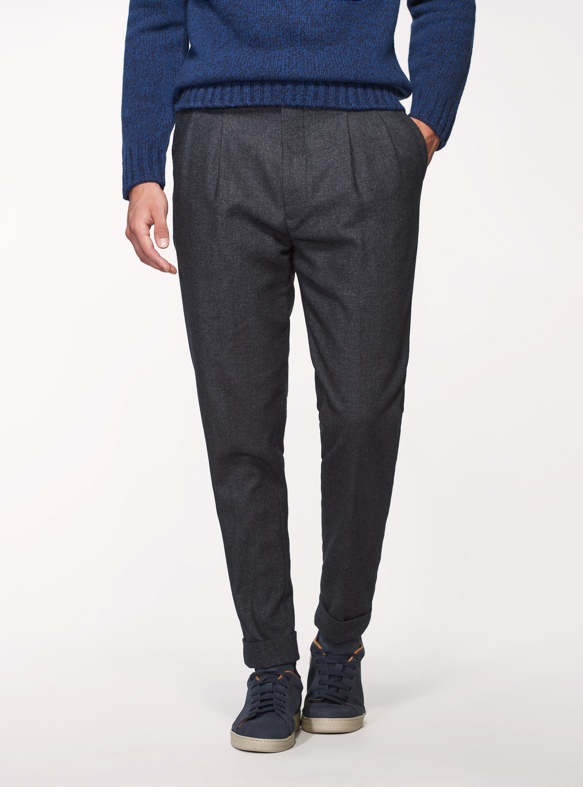 Pantaloni in flanella con doppia pince, ASFALTO