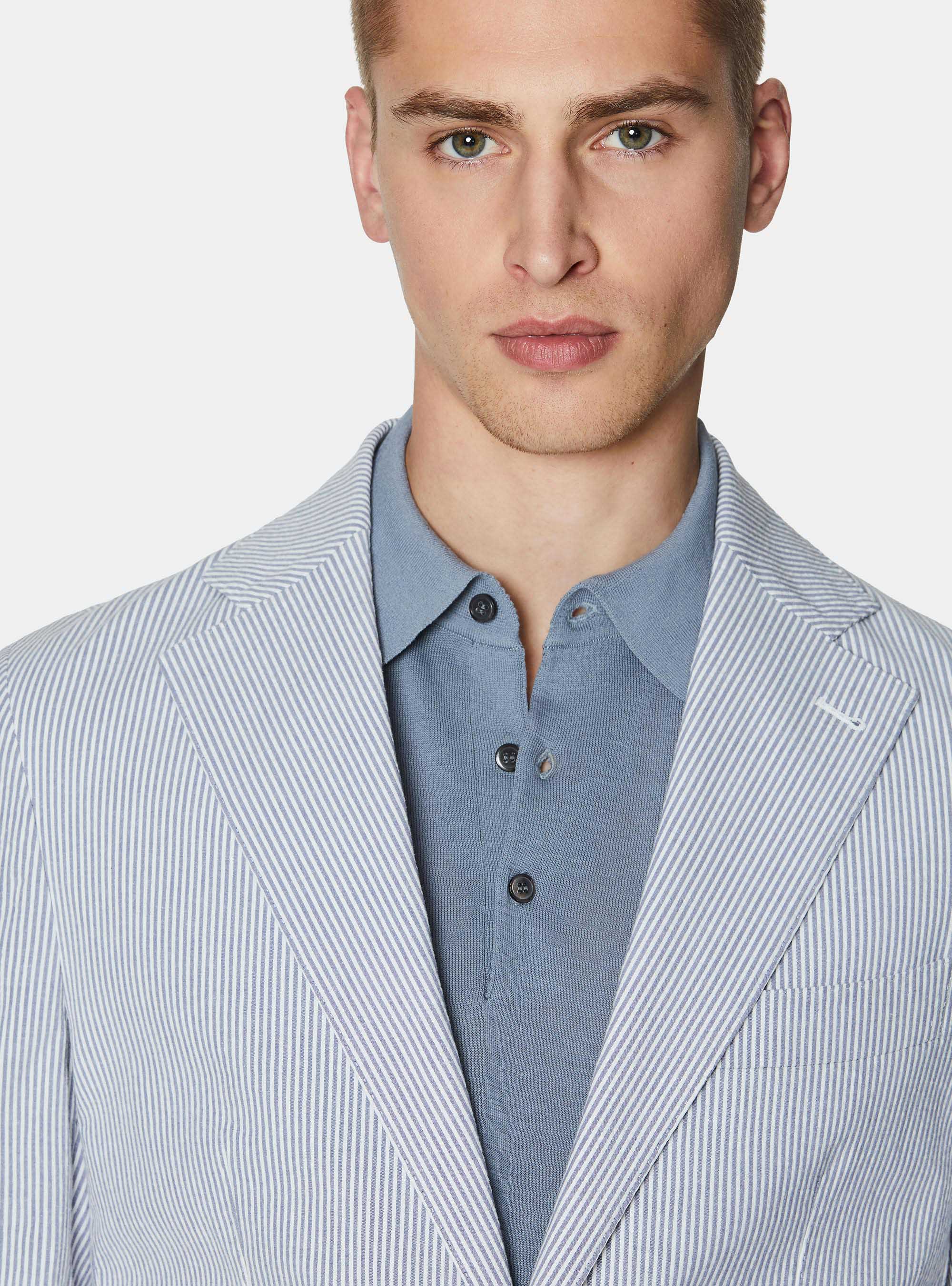 Giacca in cotone seersucker rigato, BLU