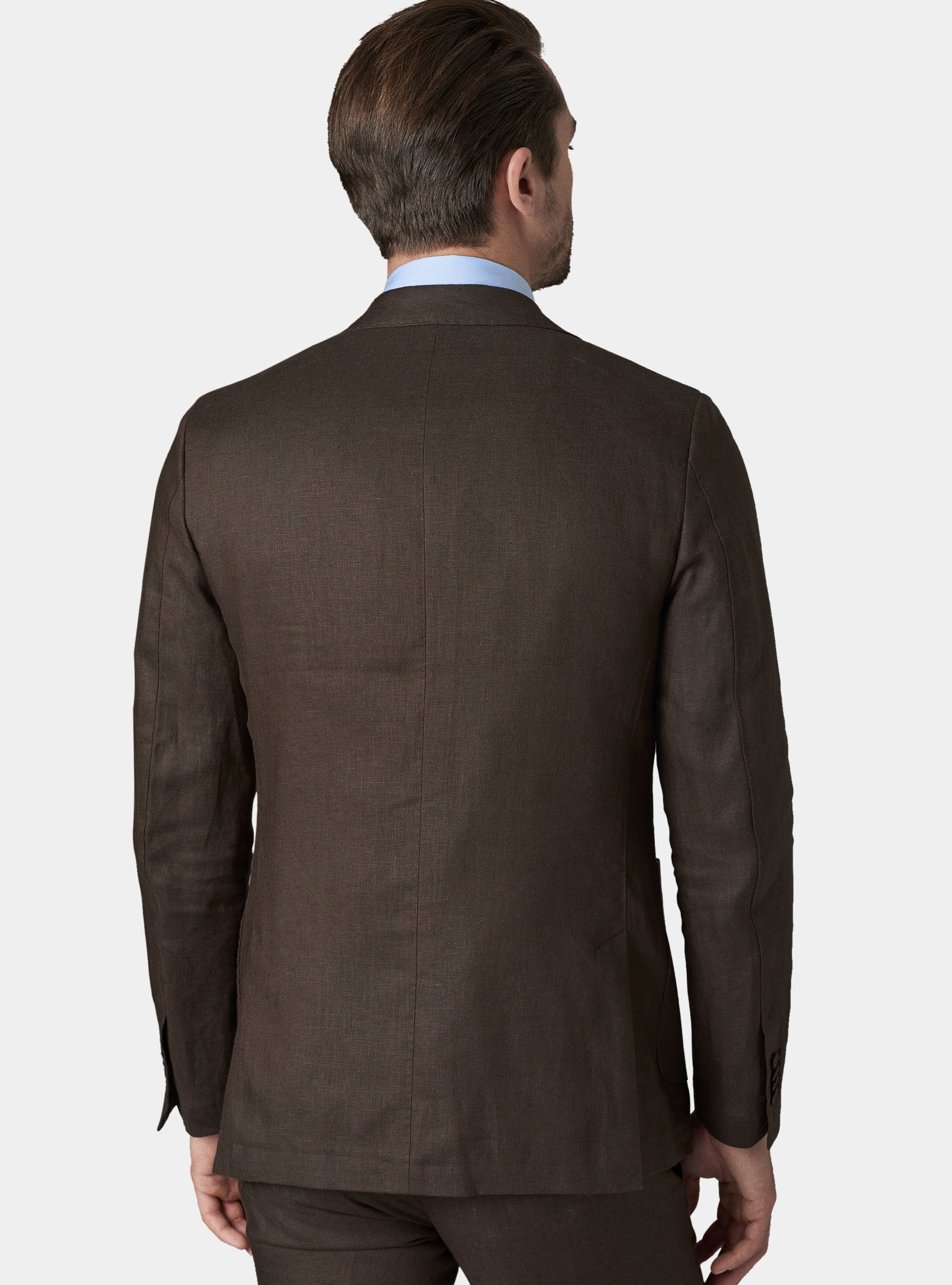 Fine twisted linen suit blazer with patch pockets, BROWN