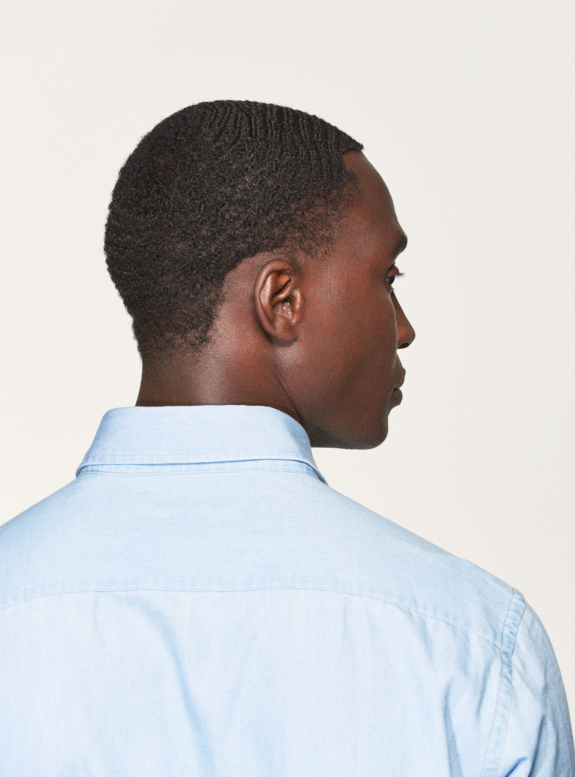 Camicia denim in cotone chambray, AZZURRO