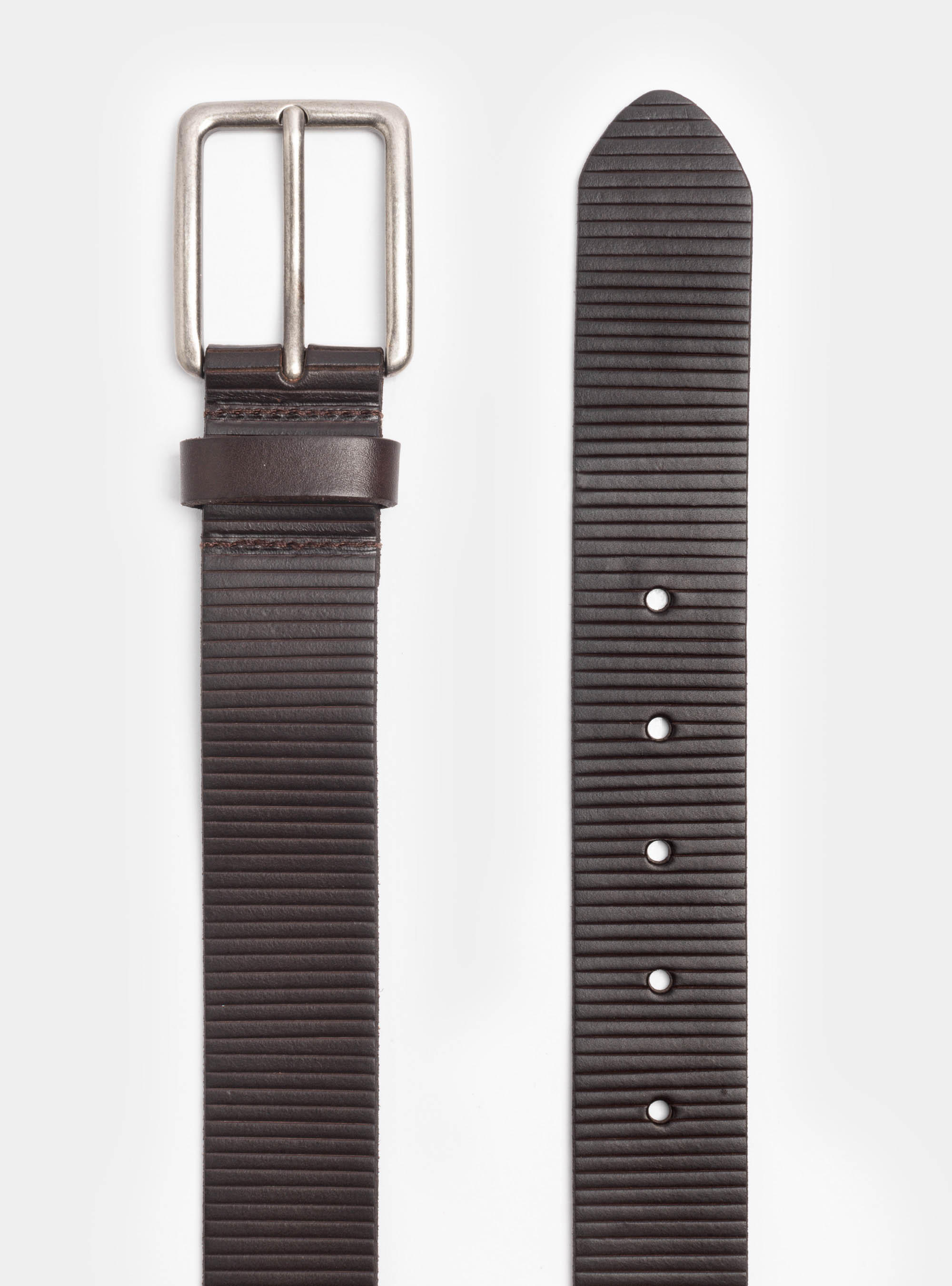 Cintura in pelle multirighe, MARRONE