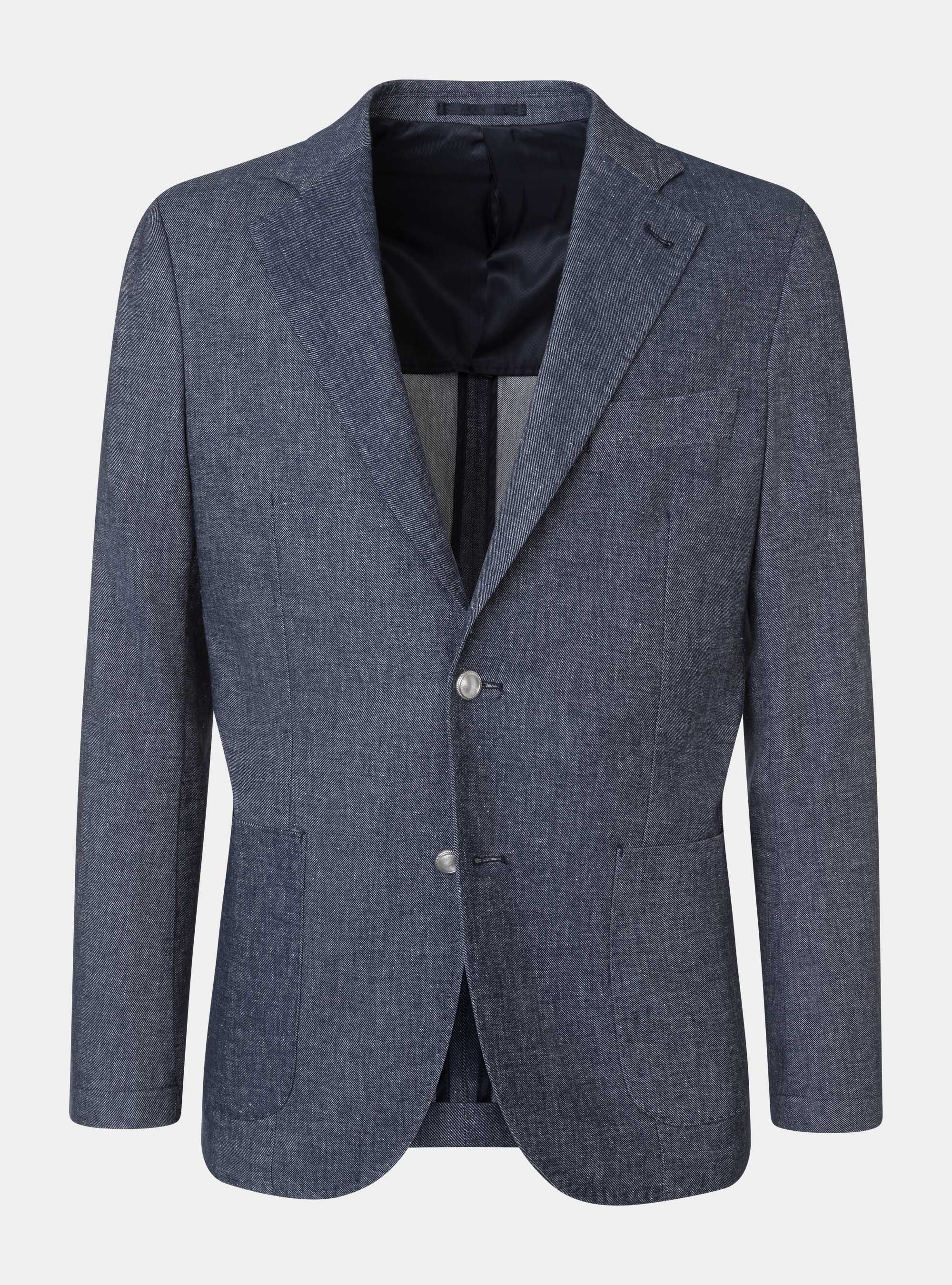 Giacca cotone e lino effetto denim, BLU NAVY